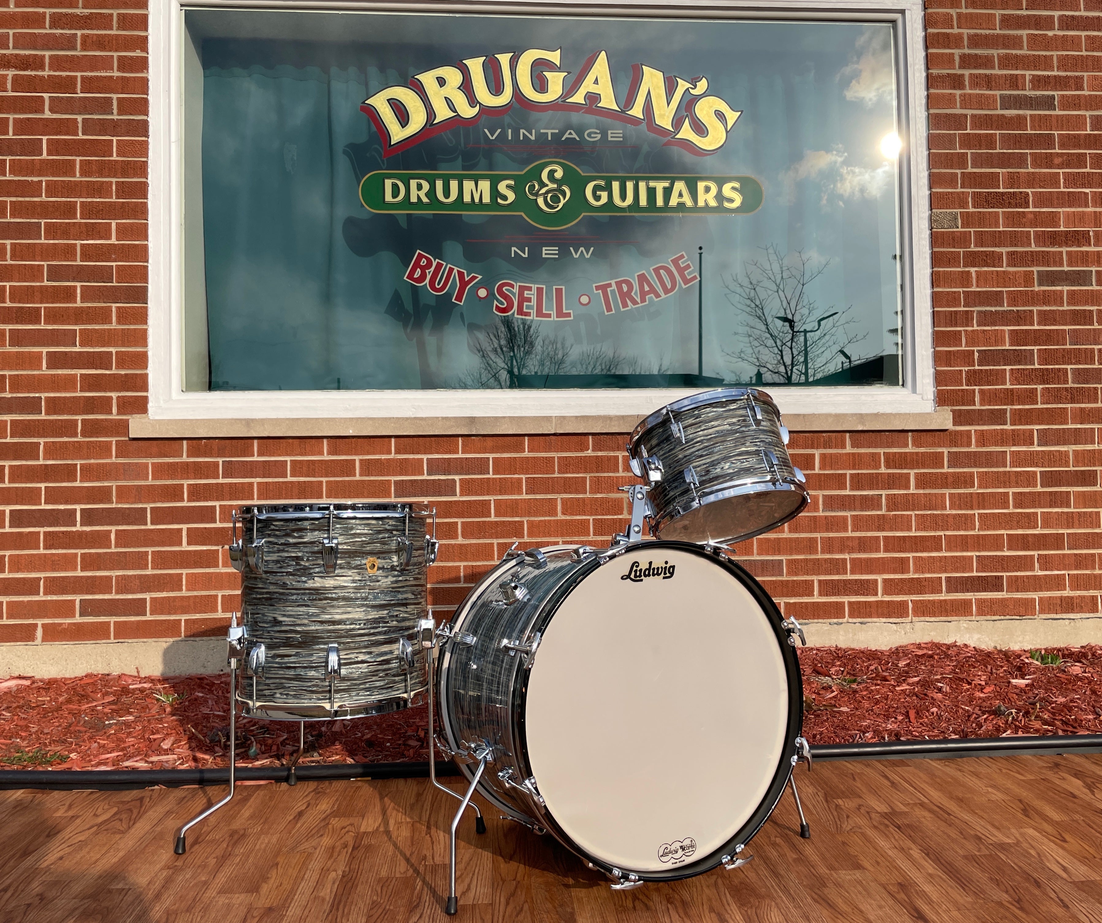 1965 Ludwig Downbeat Drum Set Oyster Blue Pearl 201214 Cob Drugans Drums And Guitars 6051