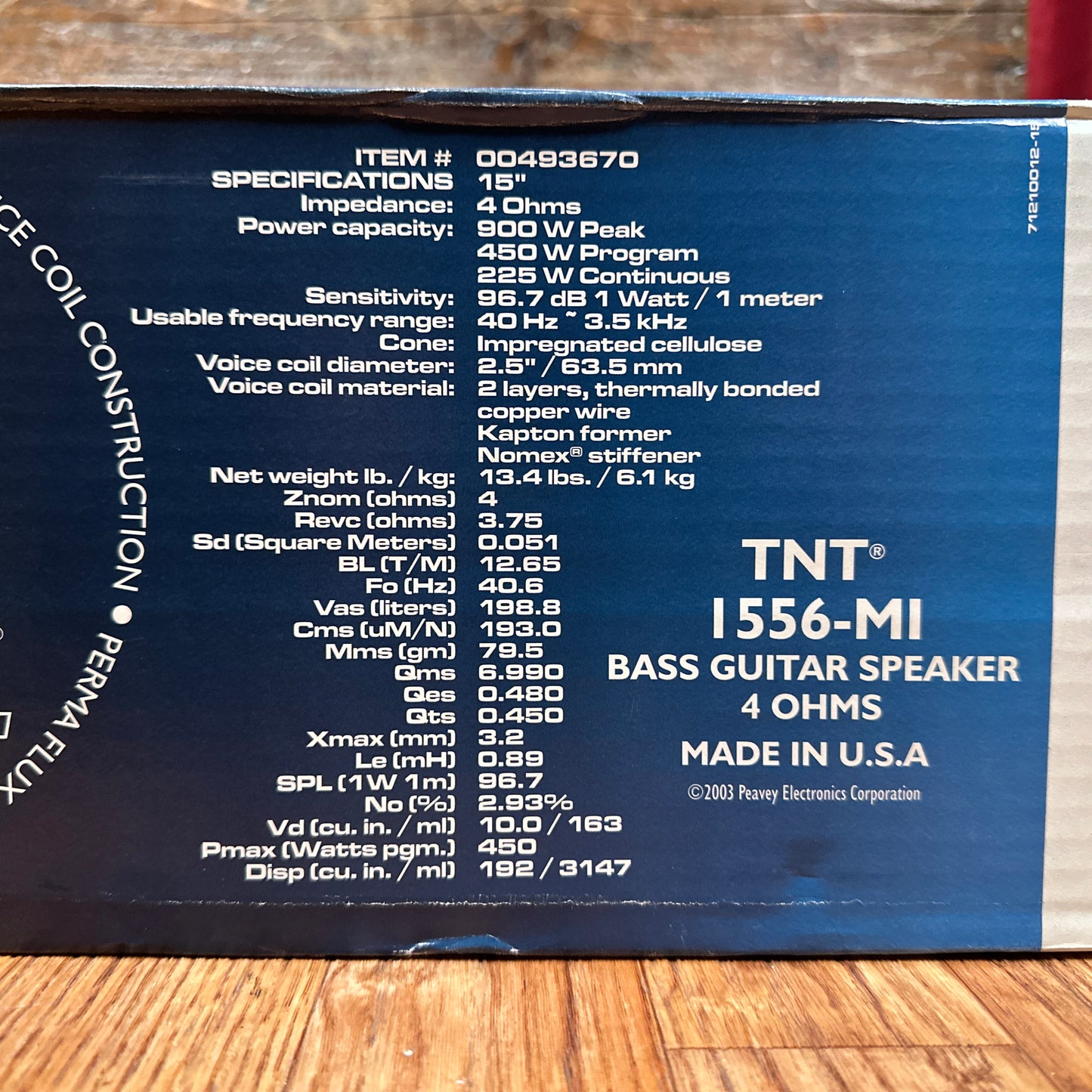 NOS Peavey 15" Blue Marvel TNT 1556 MI Speaker 4 Ohm Eminence