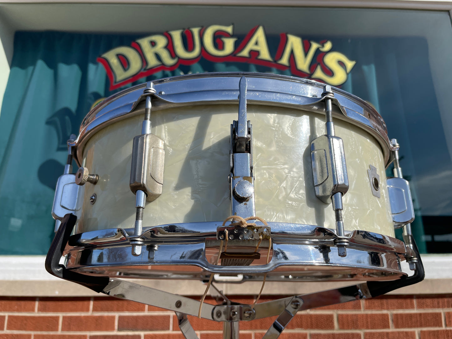 1930s-1940s WFL 5x14 No. 2021 Dixieland All American Swing Snare Drum White Marine Pearl