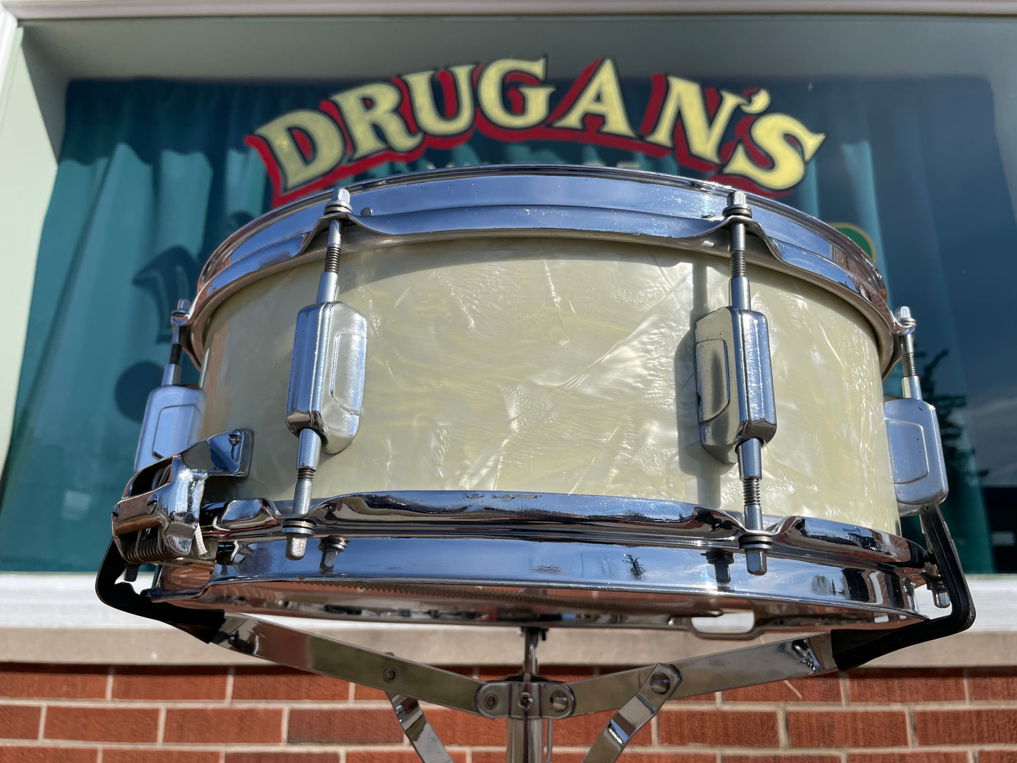 1930s-1940s WFL 5x14 No. 2021 Dixieland All American Swing Snare Drum White Marine Pearl