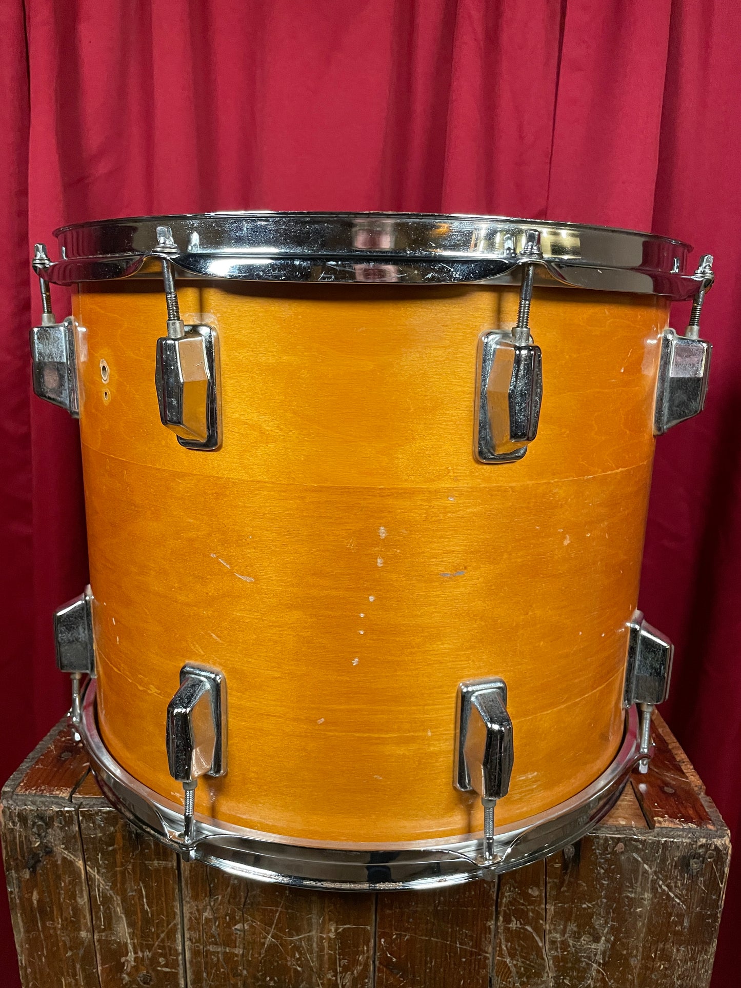 1970s Pearl 12x15 Tom Drum Gold Satin 9-Ply All-Wood Shell 15x12