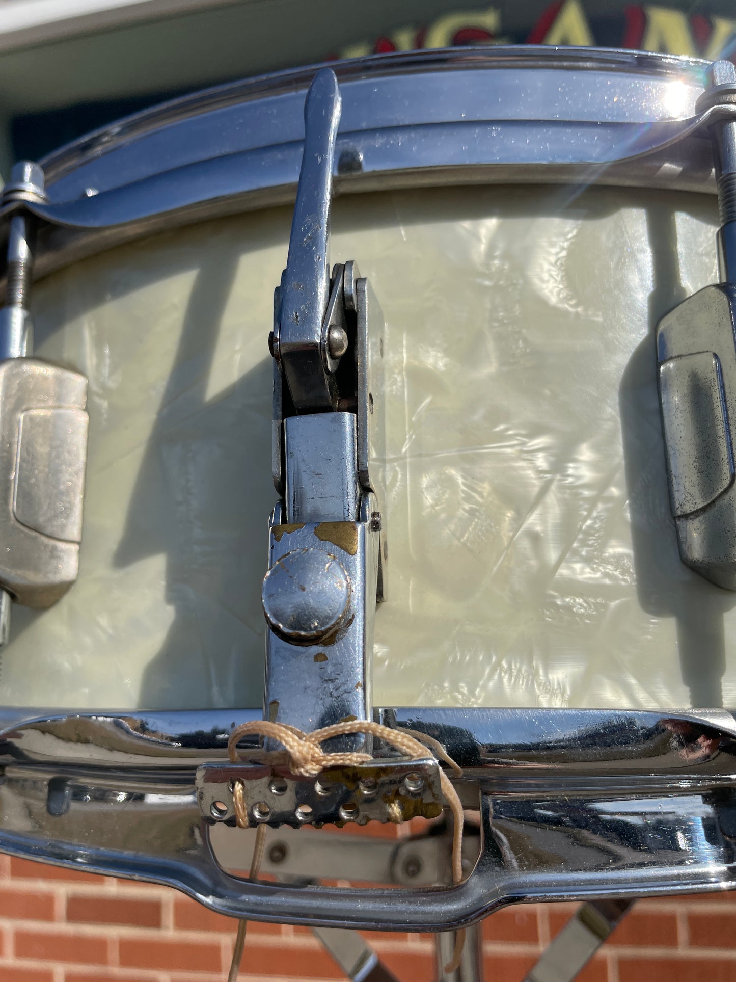 1930s-1940s WFL 5x14 No. 2021 Dixieland All American Swing Snare Drum White Marine Pearl