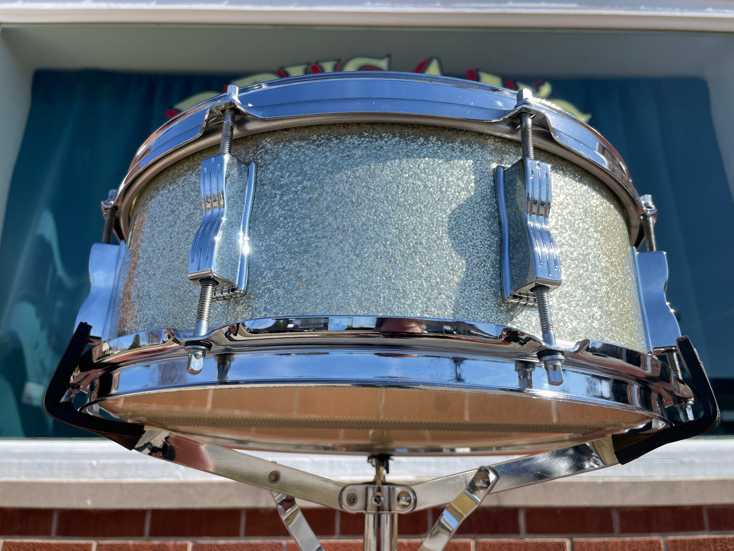 1965 Ludwig 5x14 No. 908P Jazz Festival Snare Drum Silver Sparkle