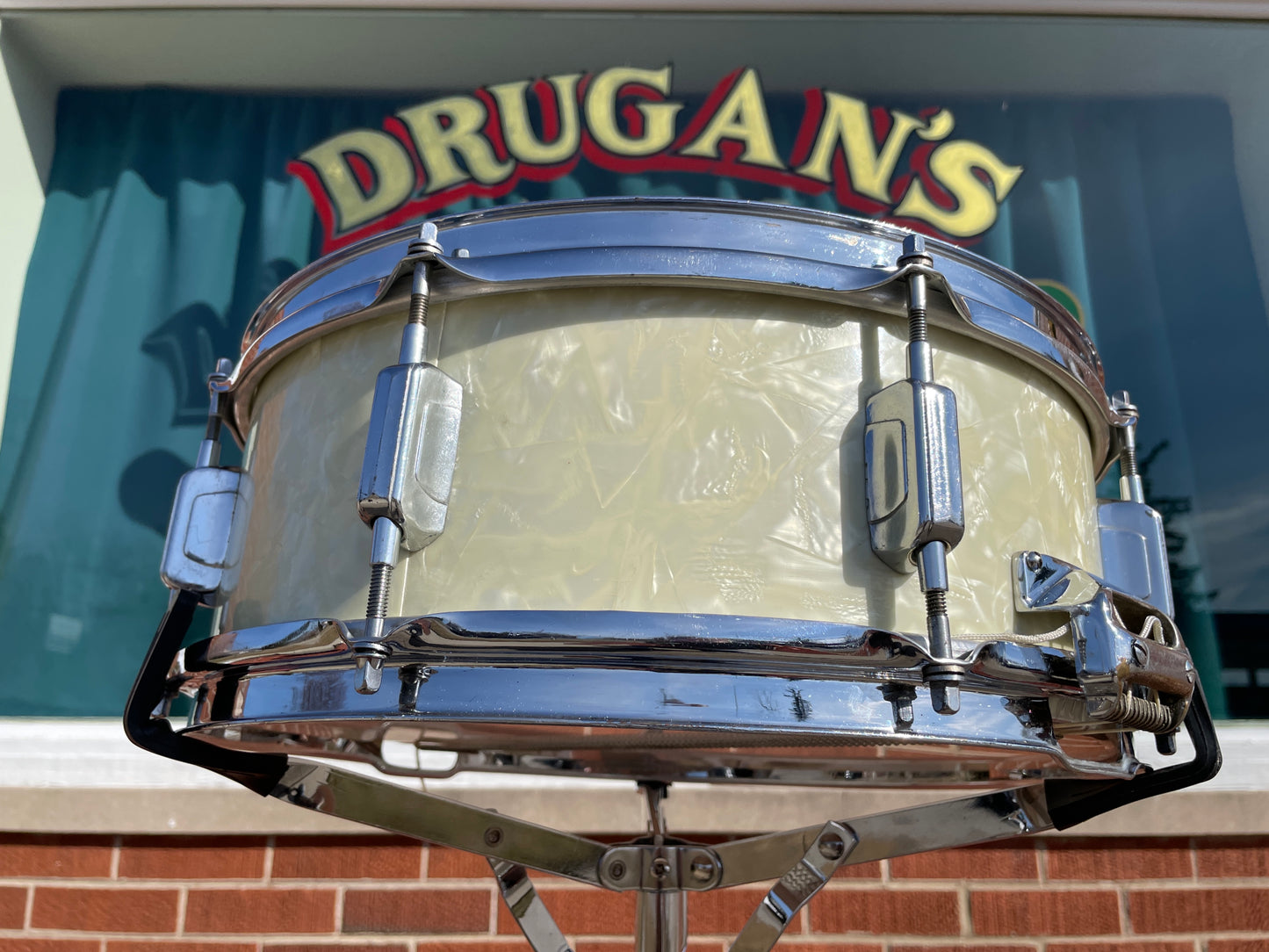 1930s-1940s WFL 5x14 No. 2021 Dixieland All American Swing Snare Drum White Marine Pearl