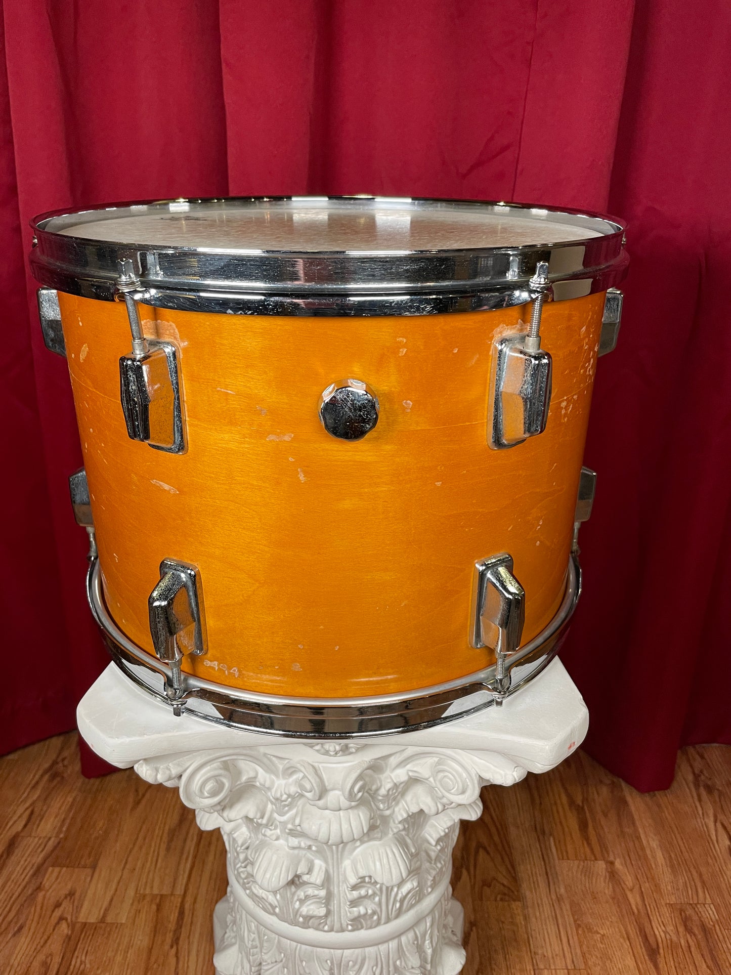 1970s Pearl 10x14 Tom Drum Gold Satin 9-Ply All-Wood Shell 14x10