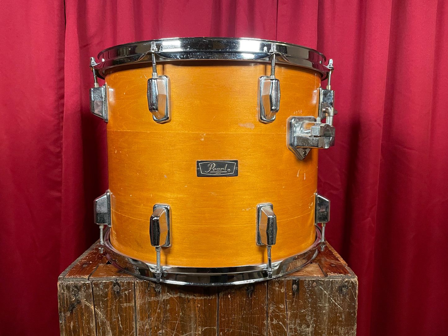 1970s Pearl 12x15 Tom Drum Gold Satin 9-Ply All-Wood Shell 15x12