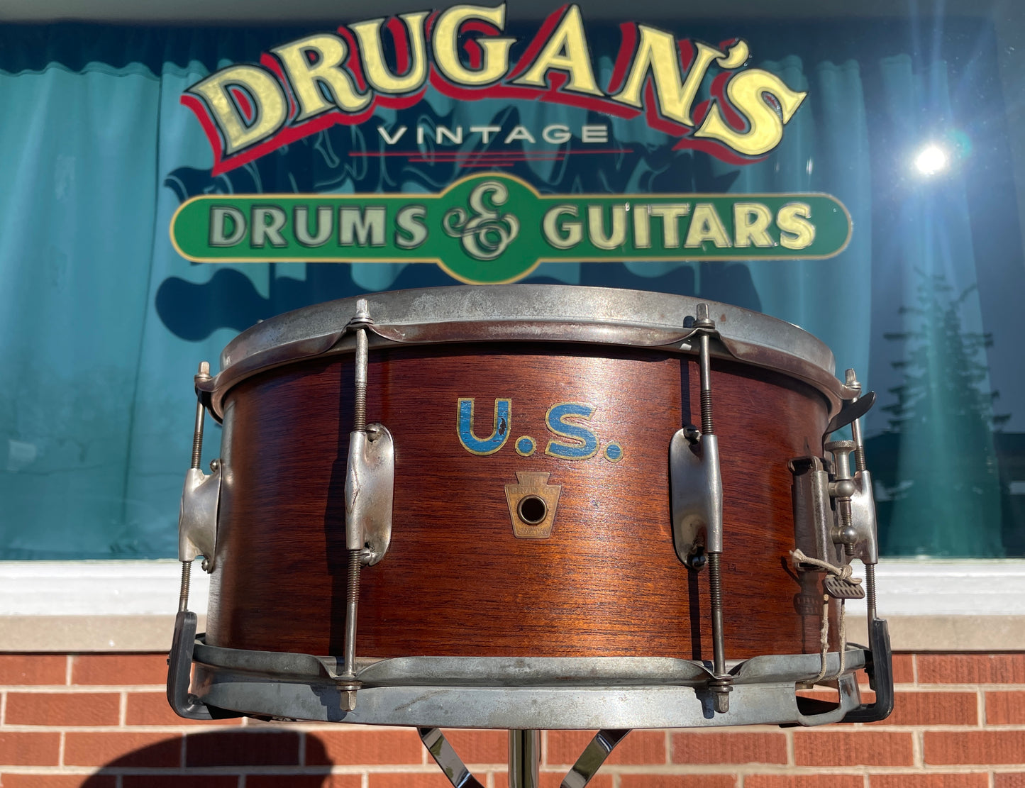 1940s WFL 6.5x15 U.S. Military Snare Drum Solid 1 ply Walnut