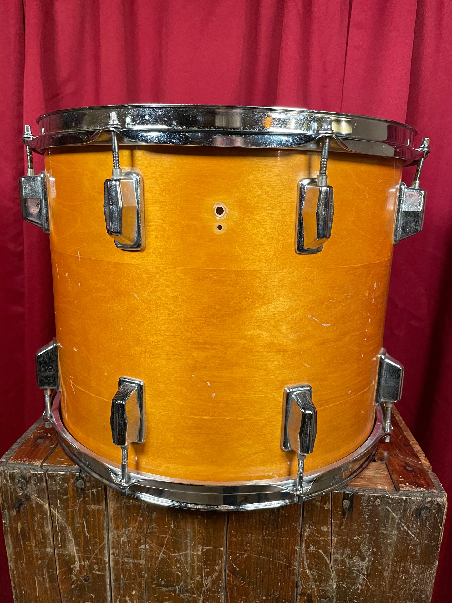 1970s Pearl 12x15 Tom Drum Gold Satin 9-Ply All-Wood Shell 15x12