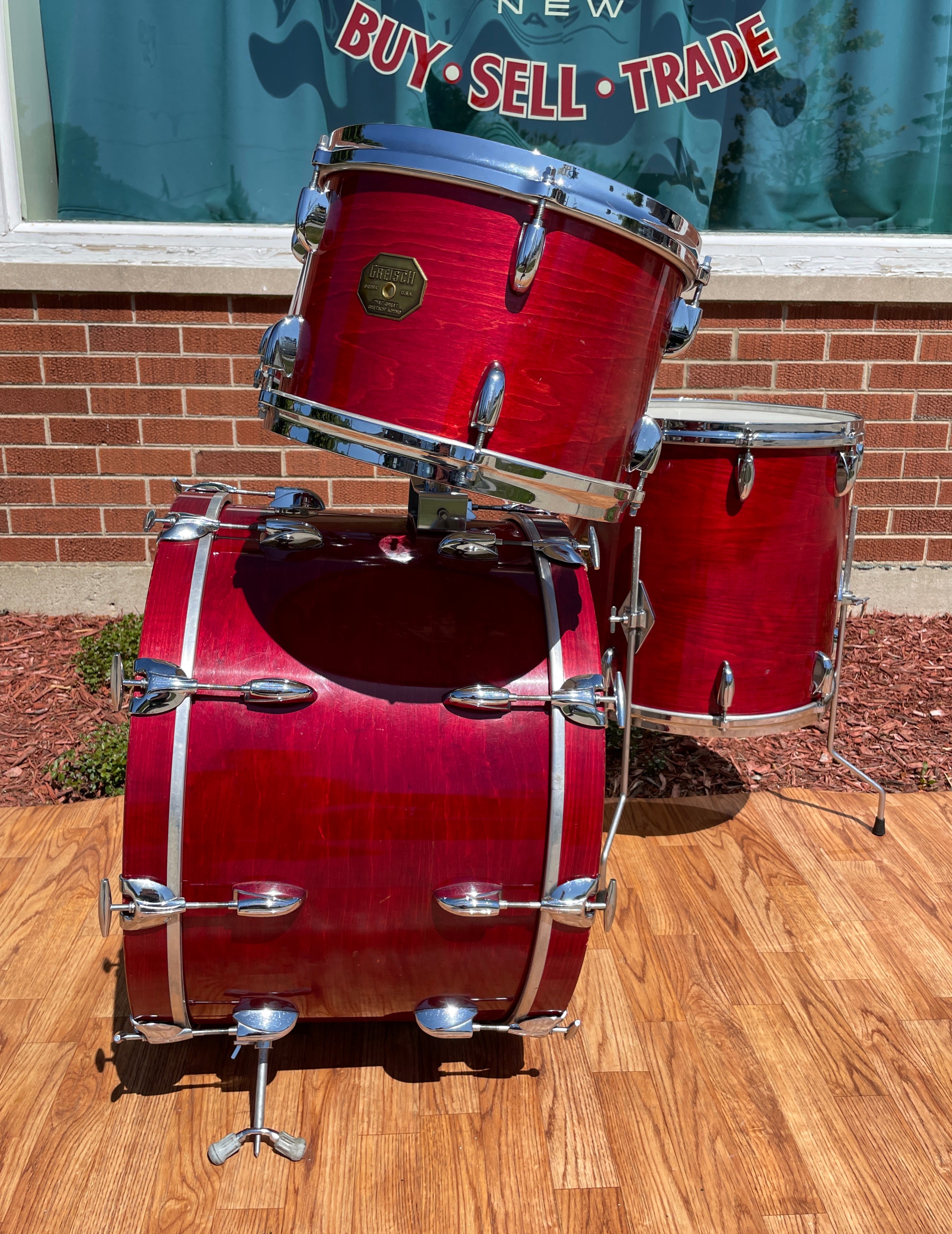 1970s Gretsch Stop Sign Badge Drum Set Red Rosewood 22/12/13/16 