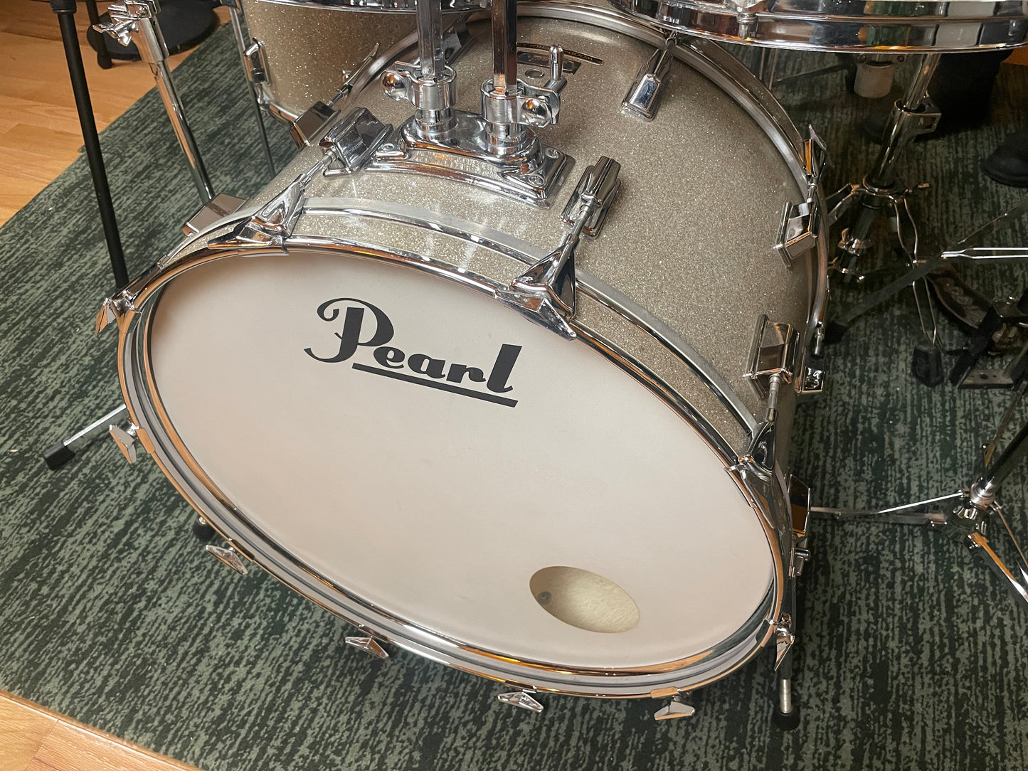 1970s Pearl Wood Fiberglass Drum Set 22/12/13/16 Silver Sparkle *Video Demo*