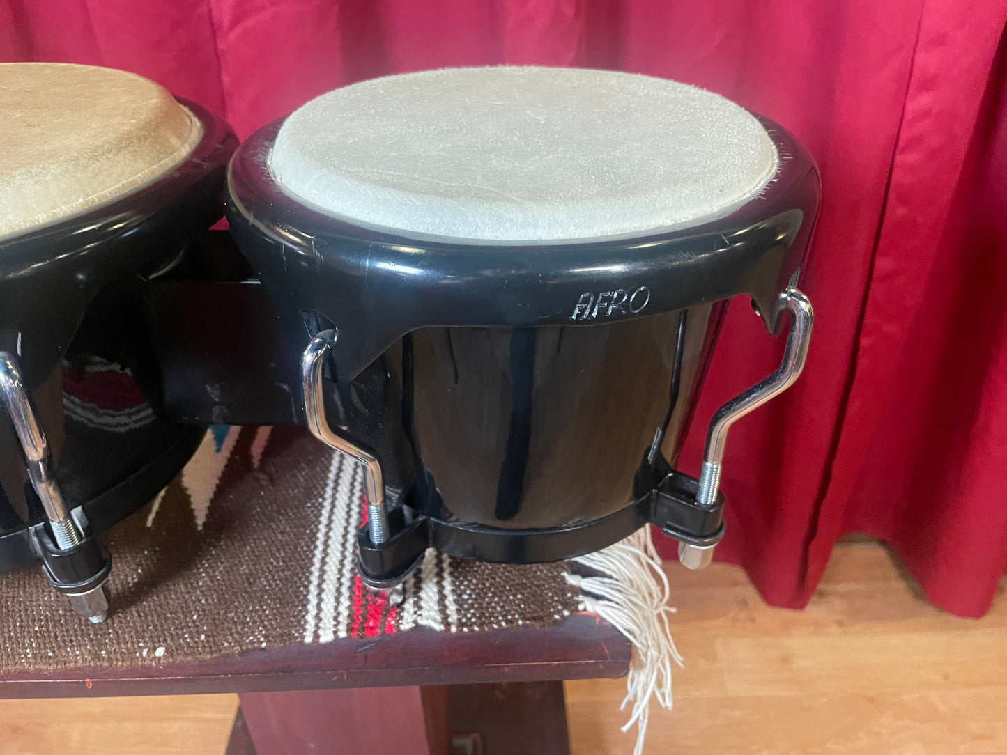 Afro Fiberglass Bongo Set Black Bongos