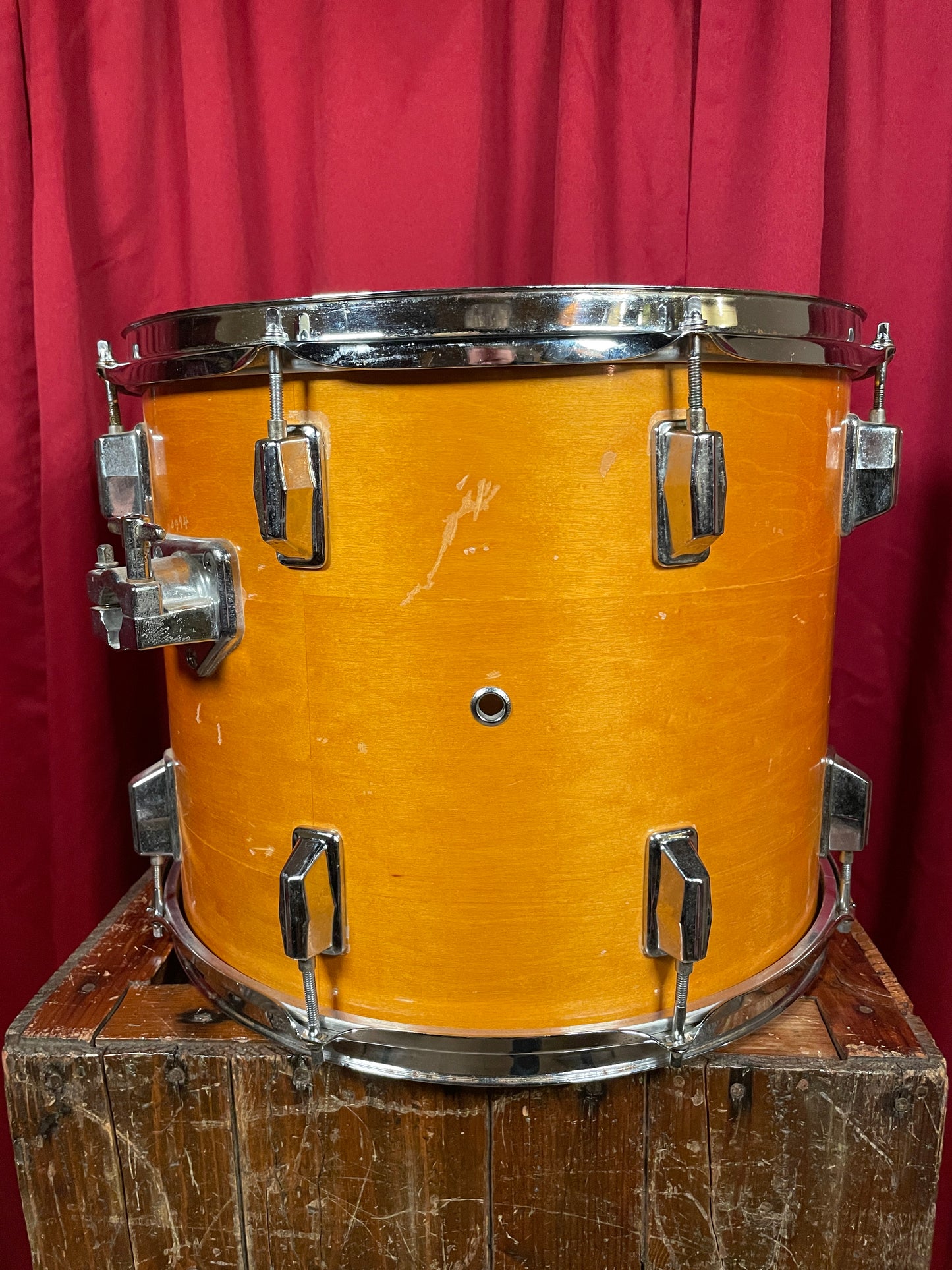 1970s Pearl 12x15 Tom Drum Gold Satin 9-Ply All-Wood Shell 15x12