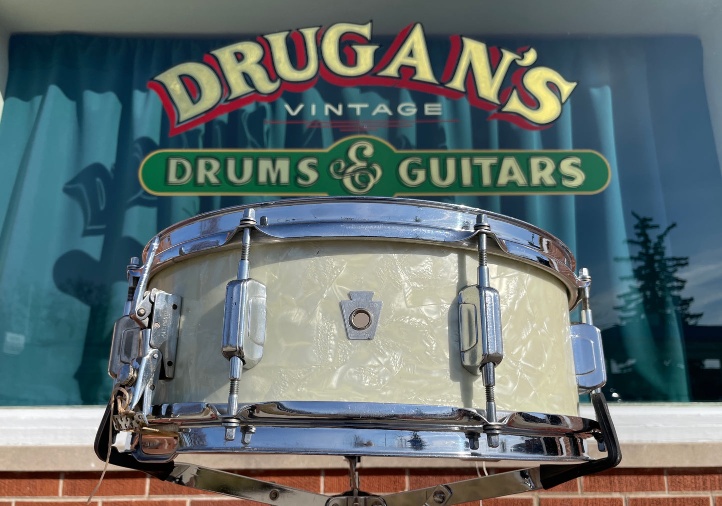 1930s-1940s WFL 5x14 No. 2021 Dixieland All American Swing Snare Drum White Marine Pearl