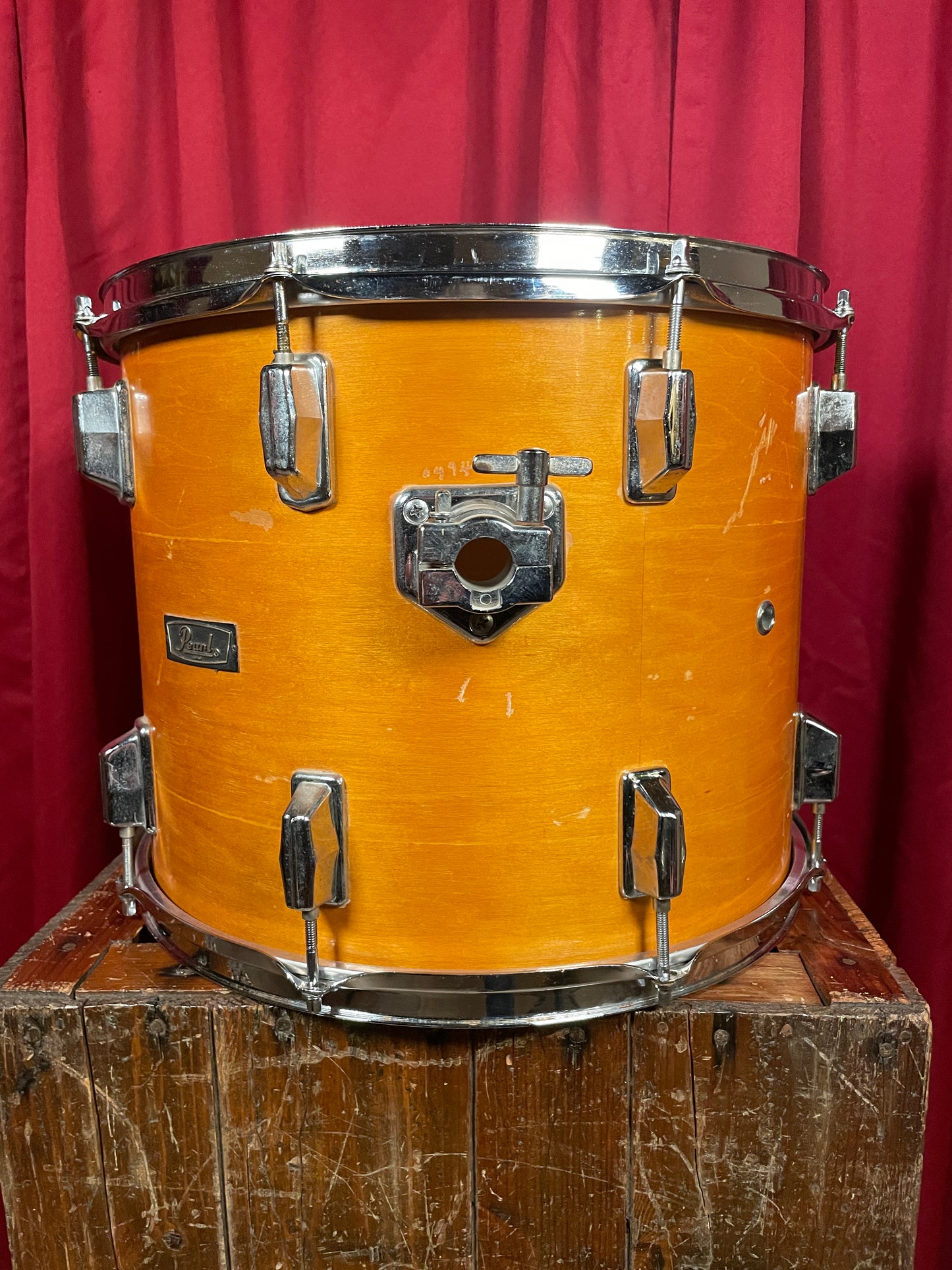 1970s Pearl 12x15 Tom Drum Gold Satin 9-Ply All-Wood Shell 15x12