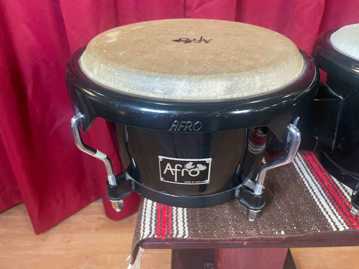 Afro Fiberglass Bongo Set Black Bongos