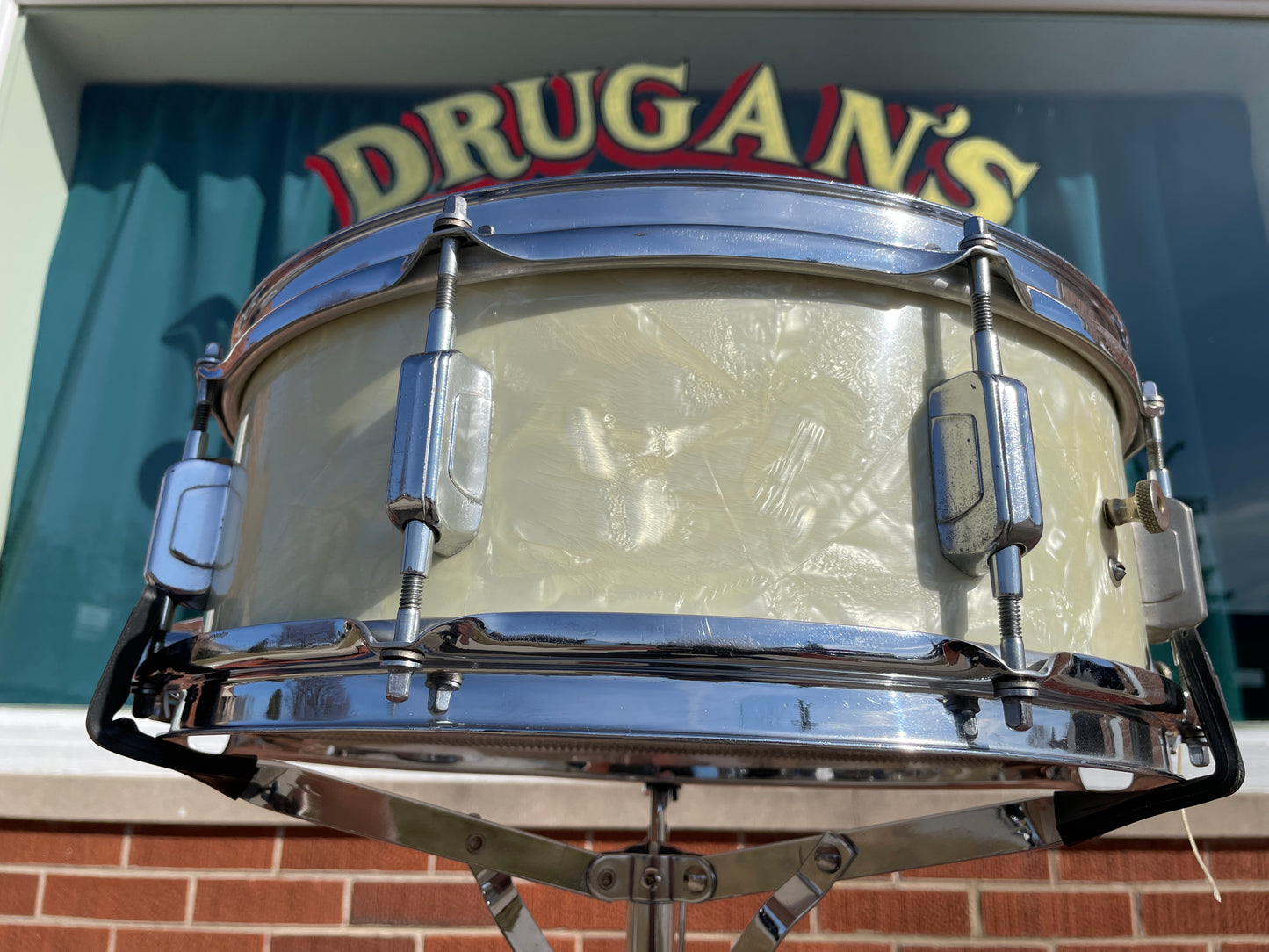 1930s-1940s WFL 5x14 No. 2021 Dixieland All American Swing Snare Drum White Marine Pearl