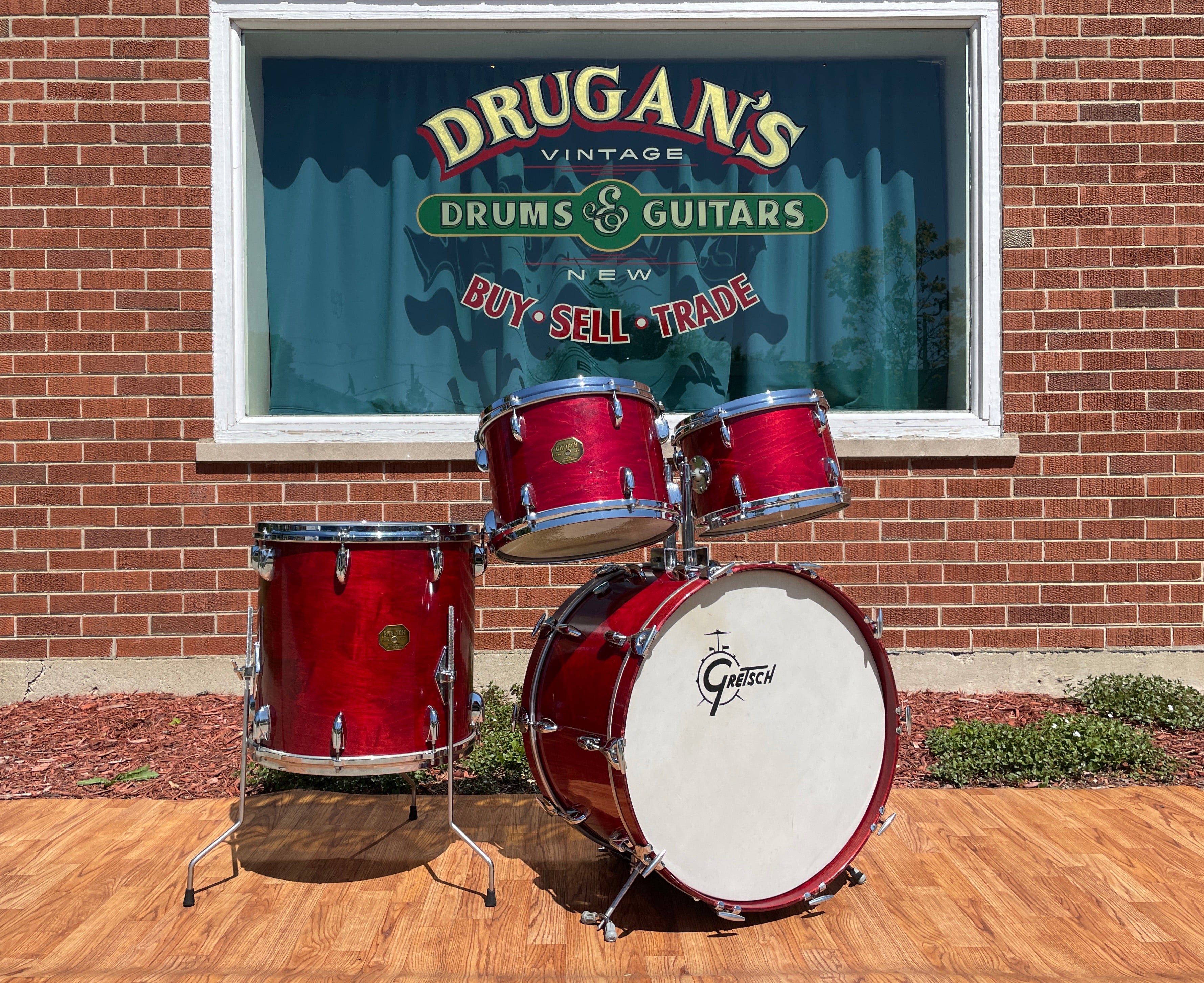 1970s Gretsch Stop Sign Badge Drum Set Red Rosewood 22/12/13/16