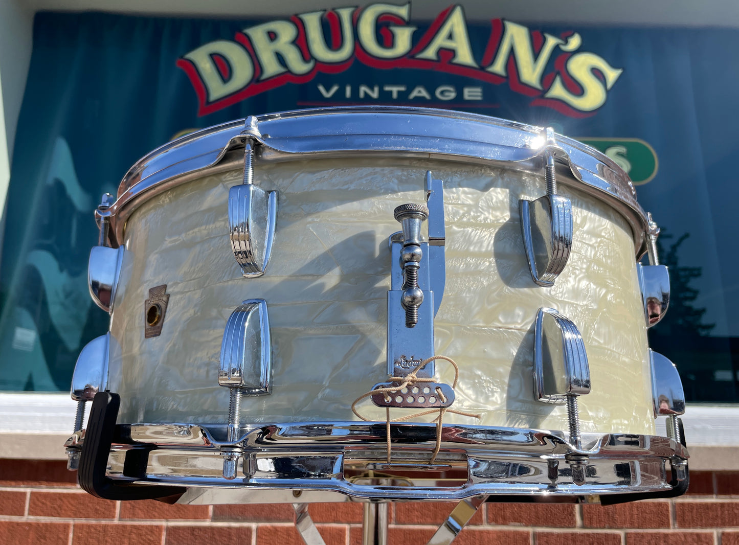 1961 Ludwig 6.5x15 No. 914 School Festival Snare Drum White Marine Pearl Pre-Serial COB