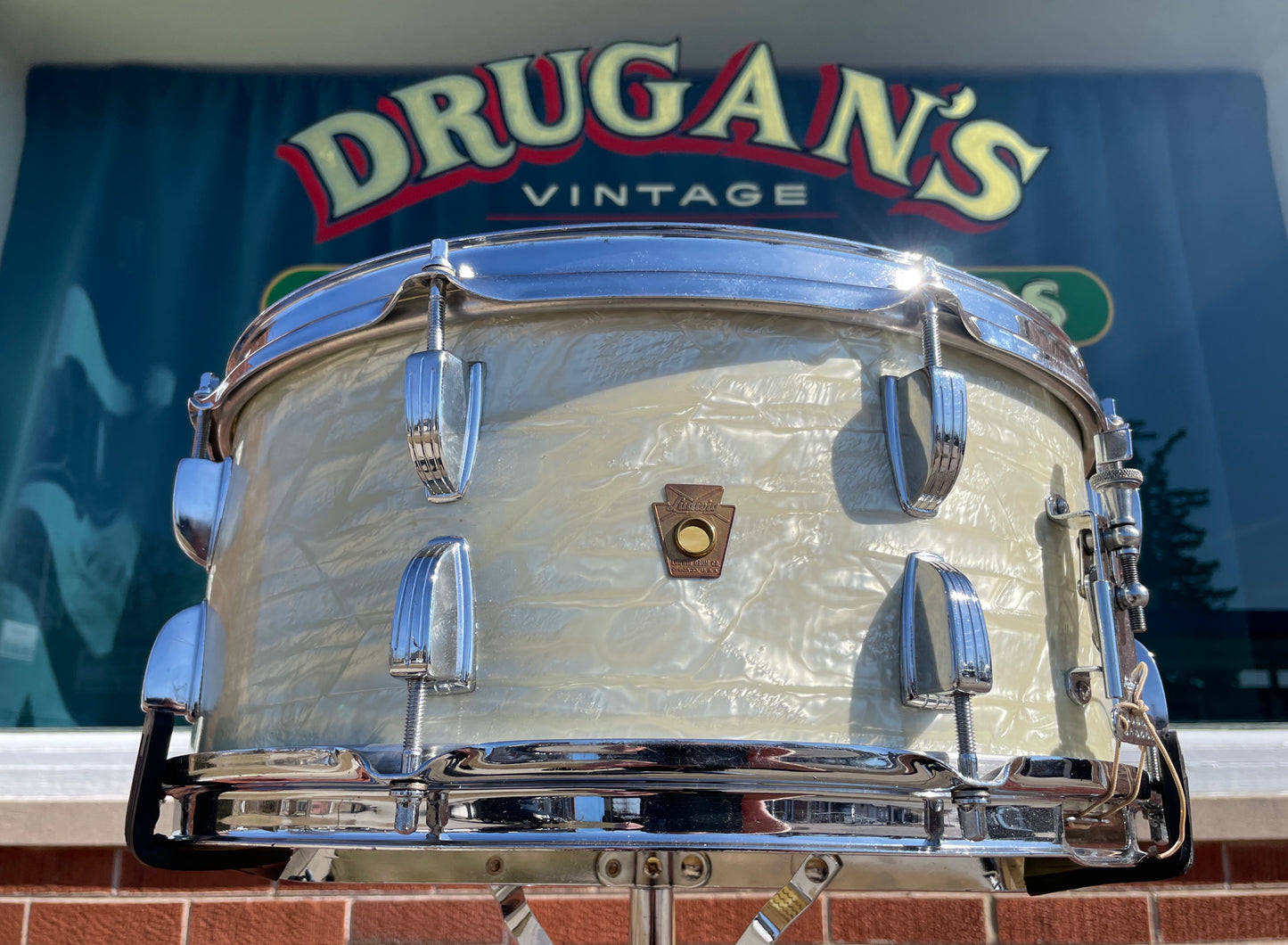 1961 Ludwig 6.5x15 No. 914 School Festival Snare Drum White Marine Pearl Pre-Serial COB