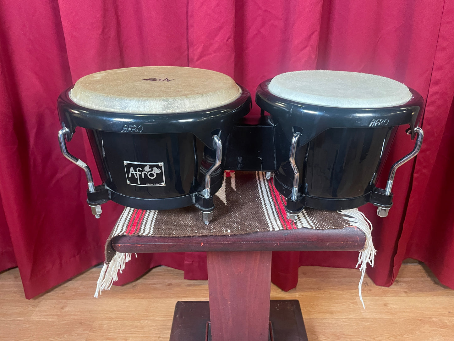 Afro Fiberglass Bongo Set Black Bongos