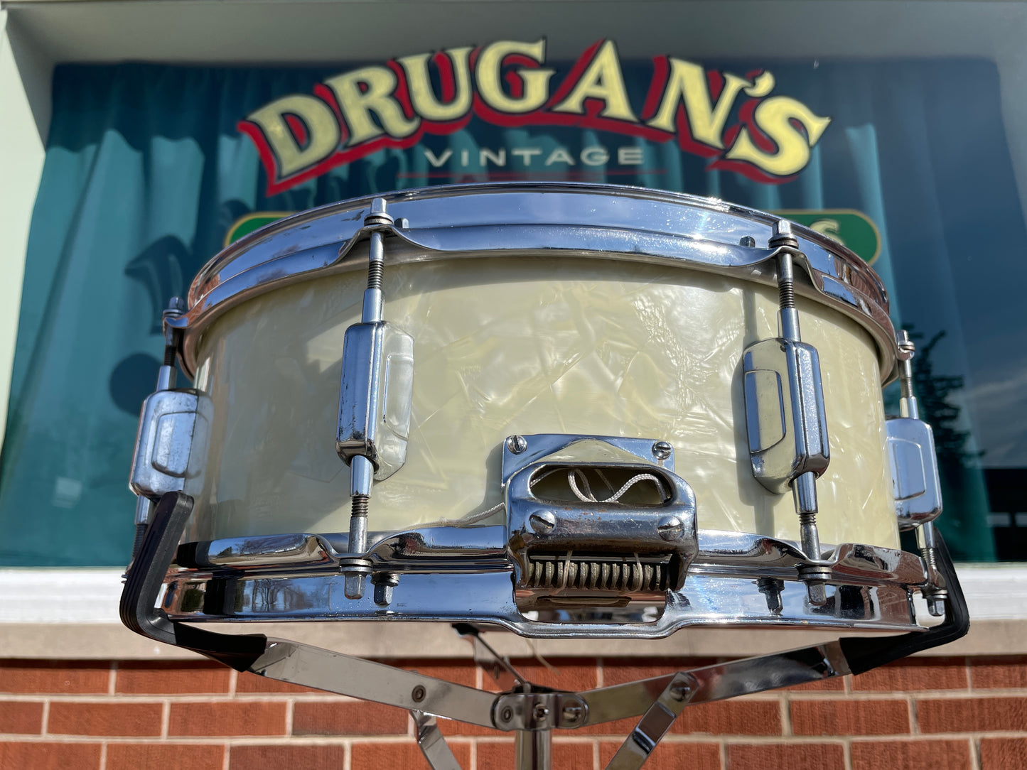 1930s-1940s WFL 5x14 No. 2021 Dixieland All American Swing Snare Drum White Marine Pearl