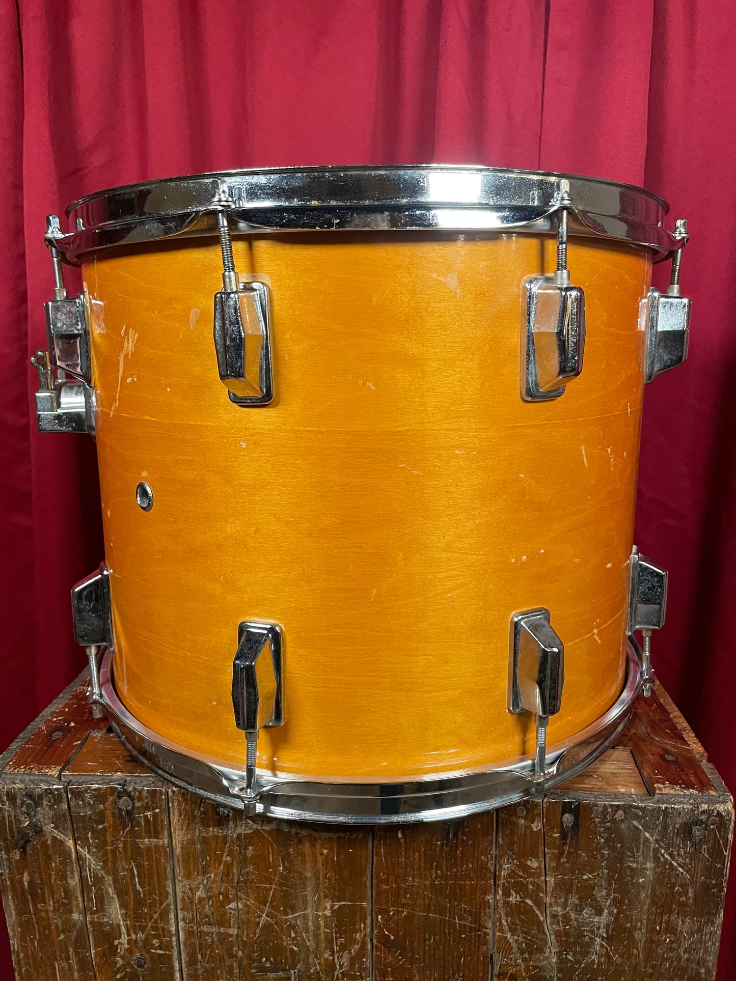 1970s Pearl 12x15 Tom Drum Gold Satin 9-Ply All-Wood Shell 15x12