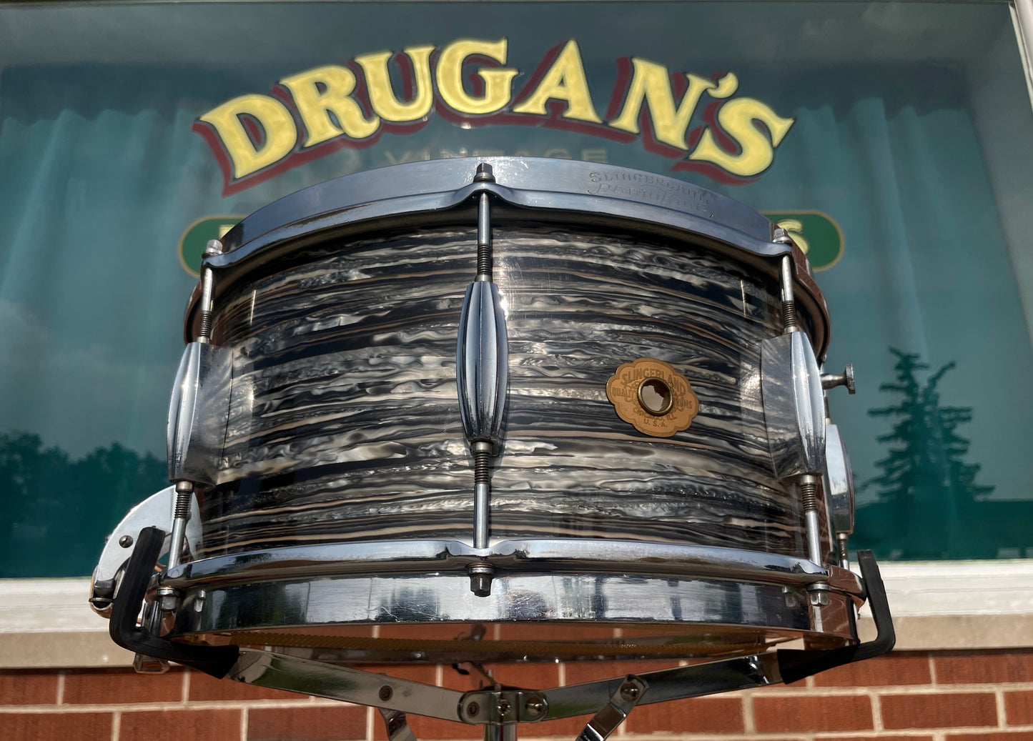 1937-1943 Slingerland 6.5x14 Gene Krupa Model Radio King Solid Shell Snare Drum Oyster Black Pearl