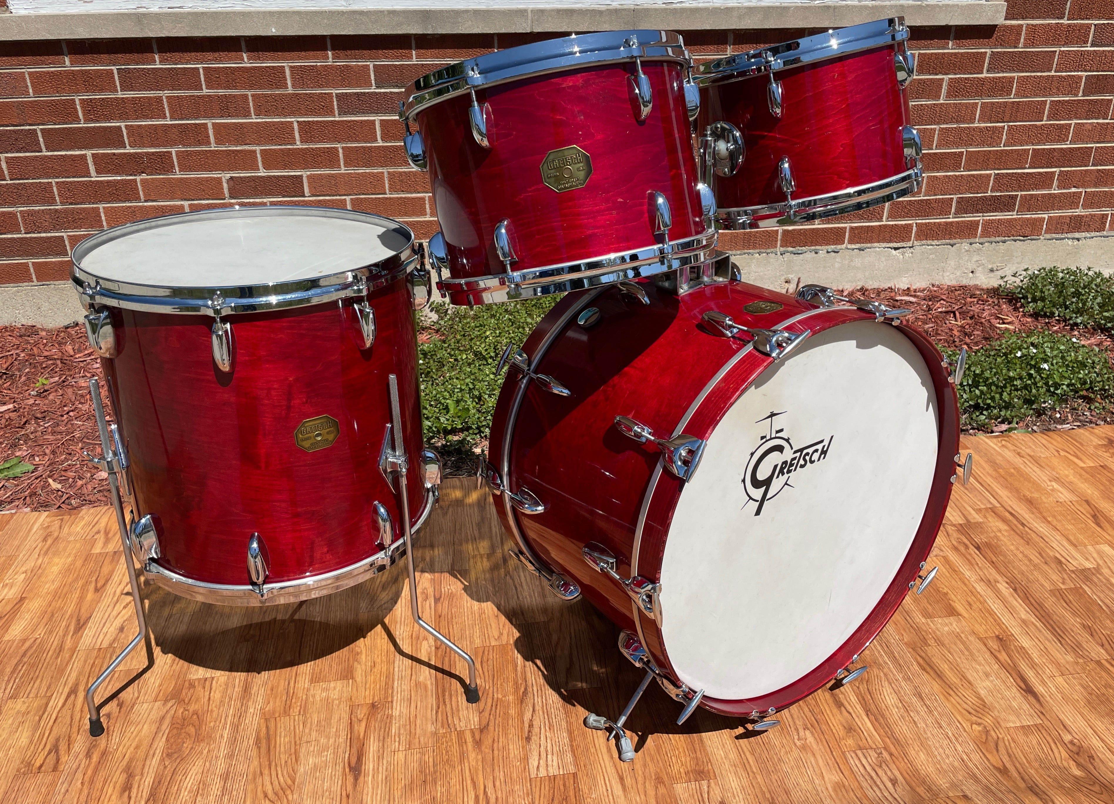 1970s Gretsch Stop Sign Badge Drum Set Red Rosewood 22/12/13/16