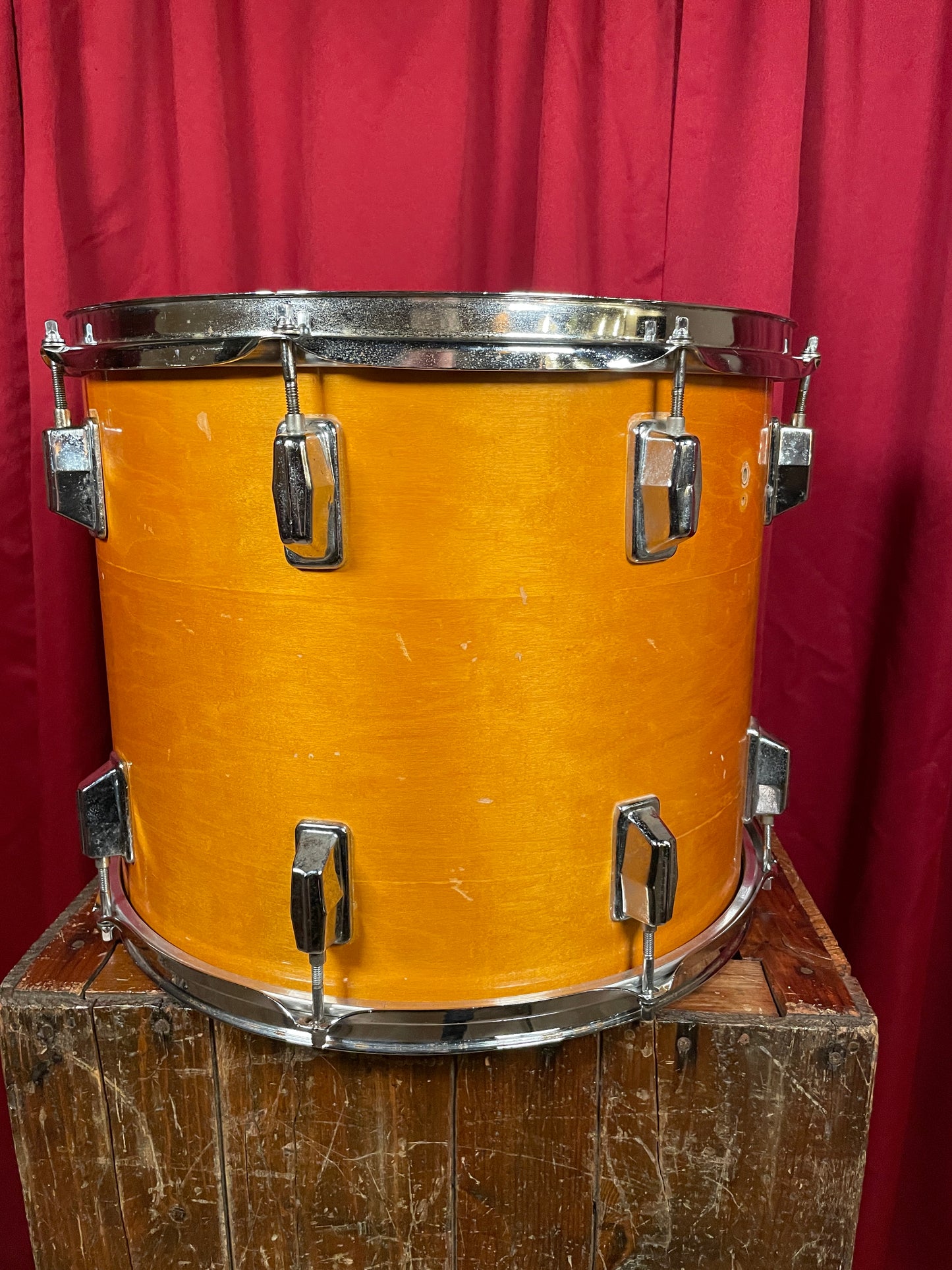 1970s Pearl 12x15 Tom Drum Gold Satin 9-Ply All-Wood Shell 15x12