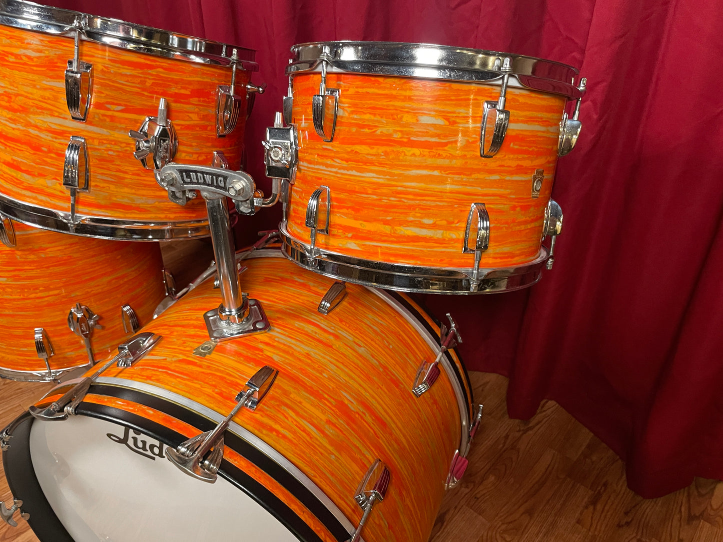 1967 Ludwig Hollywood Drum Set Mod Orange 22/12/13/16