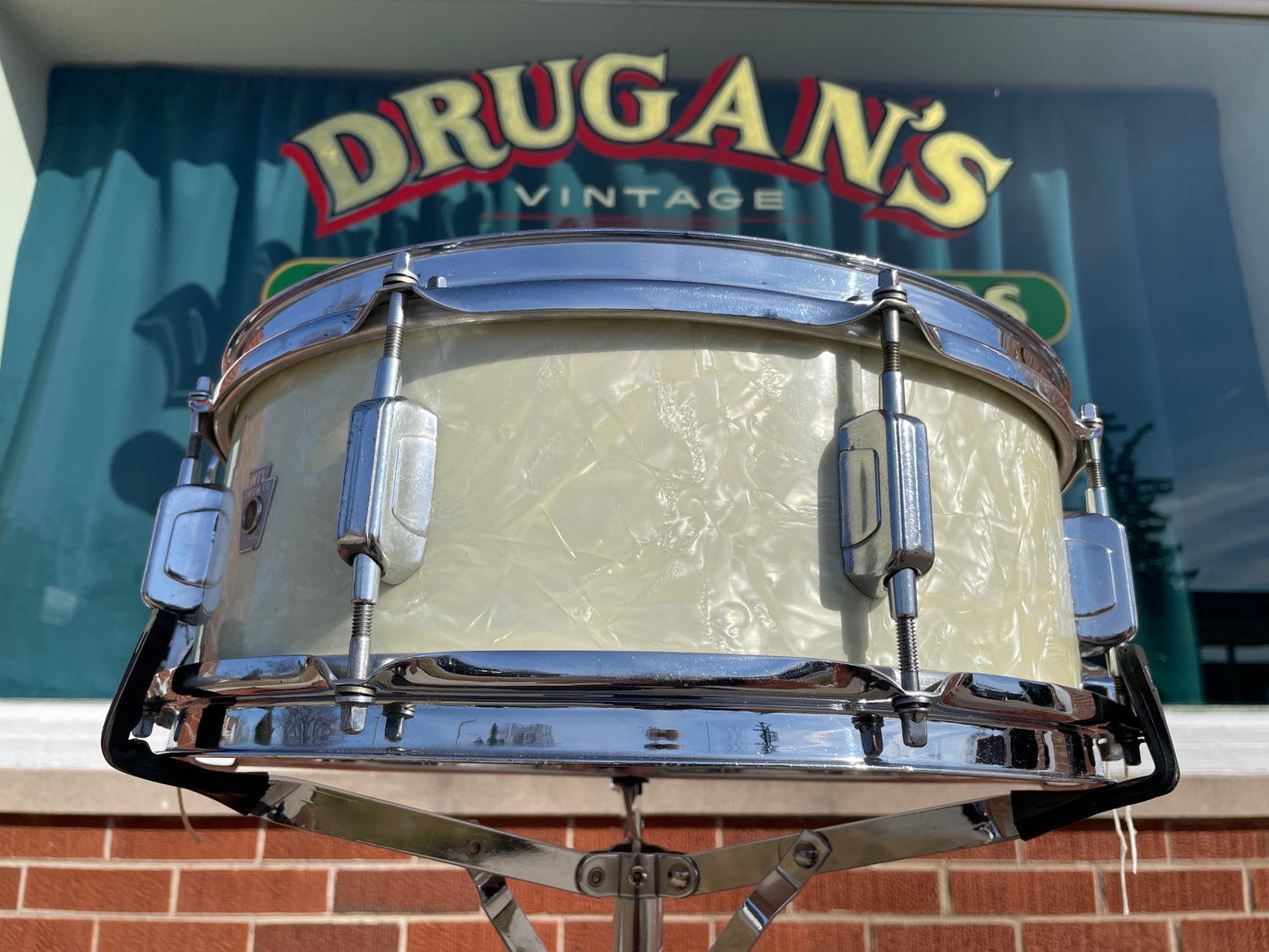 1930s-1940s WFL 5x14 No. 2021 Dixieland All American Swing Snare Drum White Marine Pearl