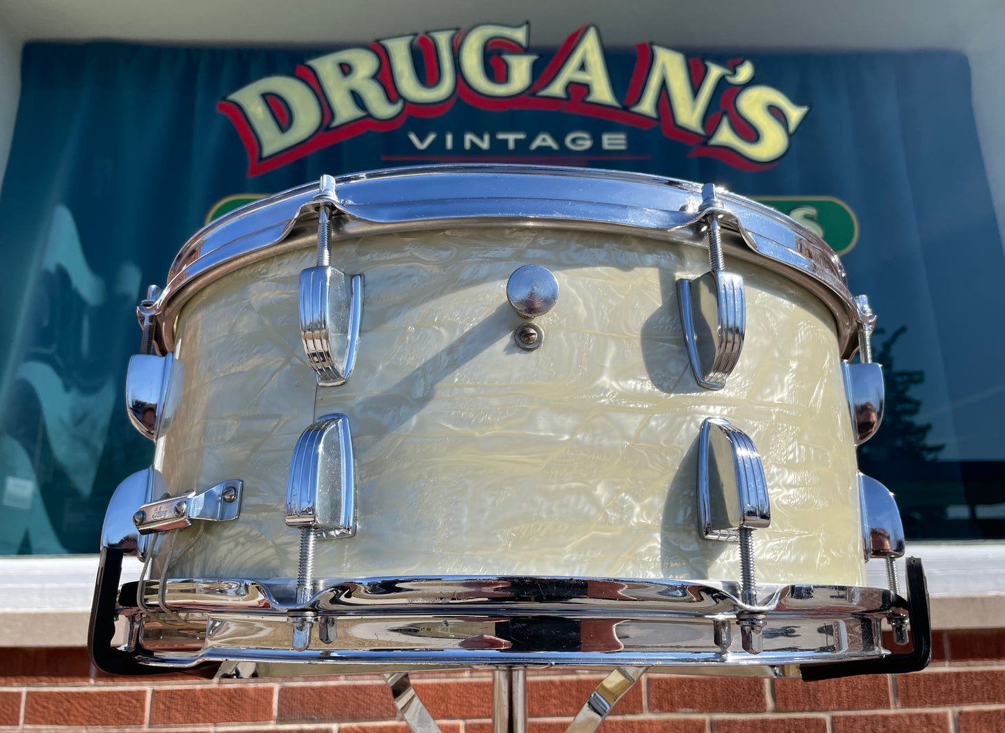 1961 Ludwig 6.5x15 No. 914 School Festival Snare Drum White Marine Pearl Pre-Serial COB