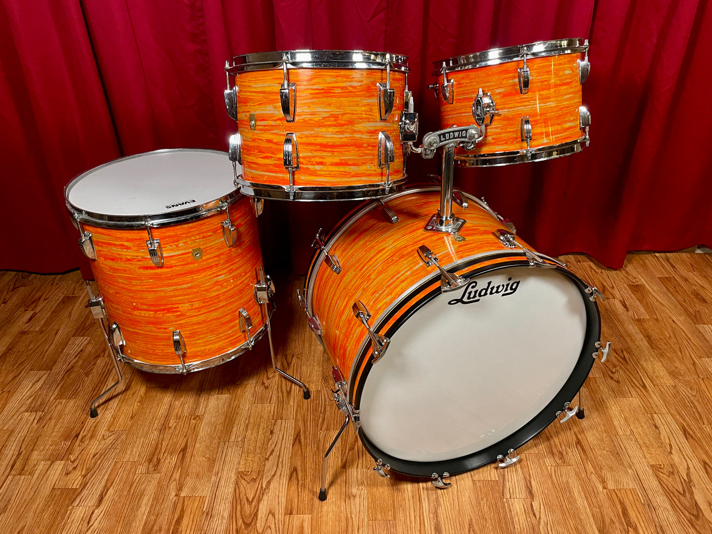 1967 Ludwig Hollywood Drum Set Mod Orange 22/12/13/16