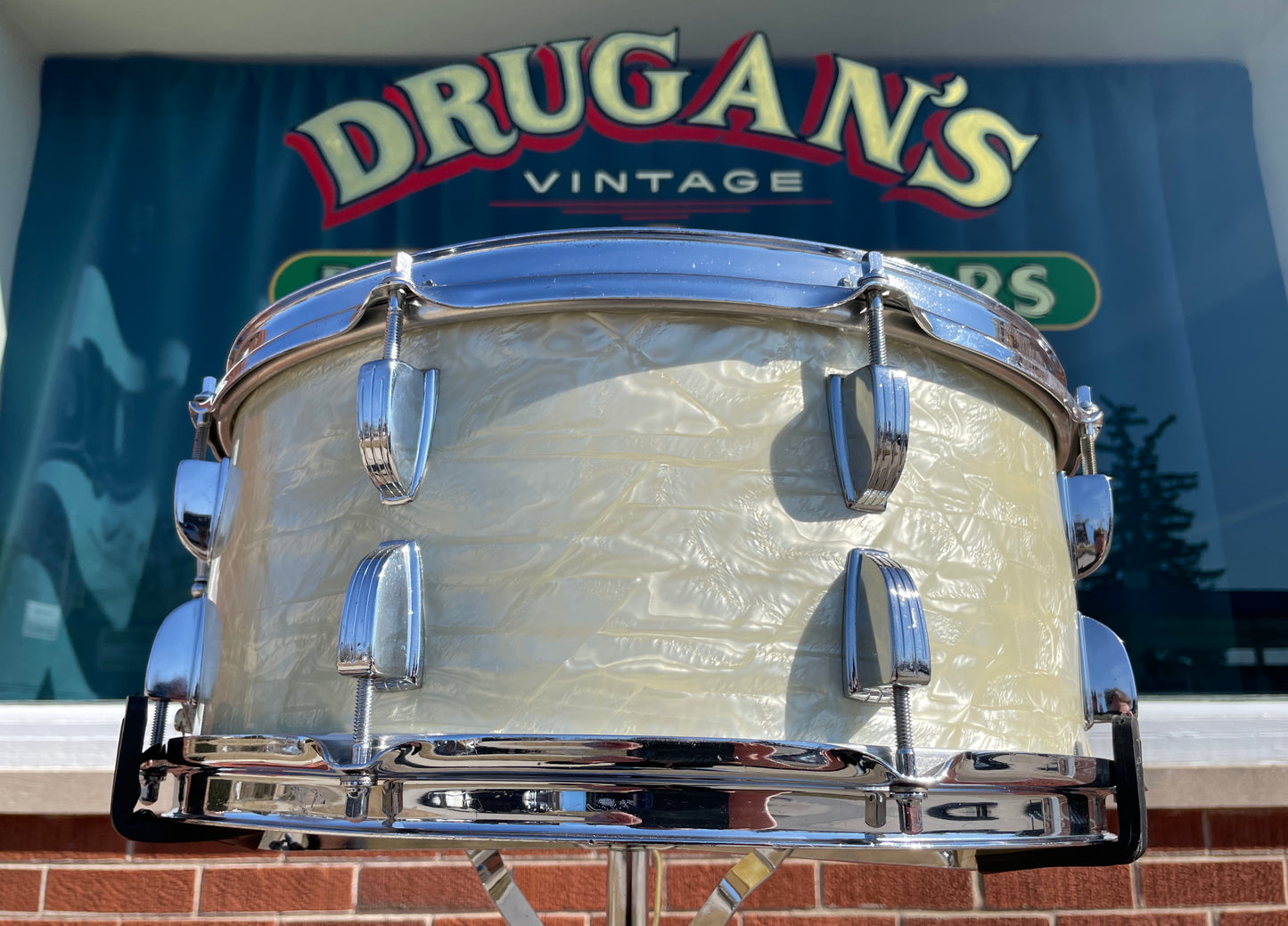 1961 Ludwig 6.5x15 No. 914 School Festival Snare Drum White Marine Pearl Pre-Serial COB