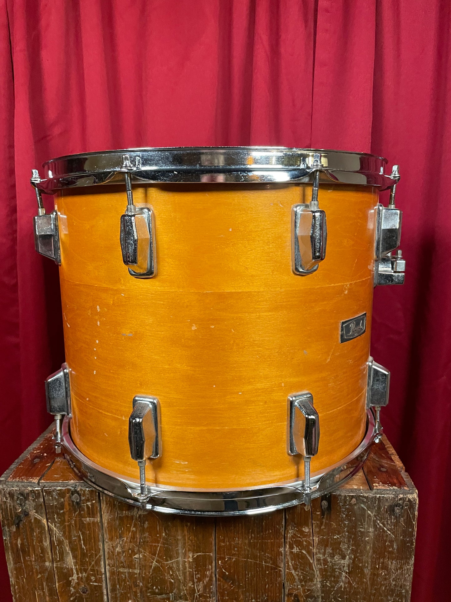 1970s Pearl 12x15 Tom Drum Gold Satin 9-Ply All-Wood Shell 15x12