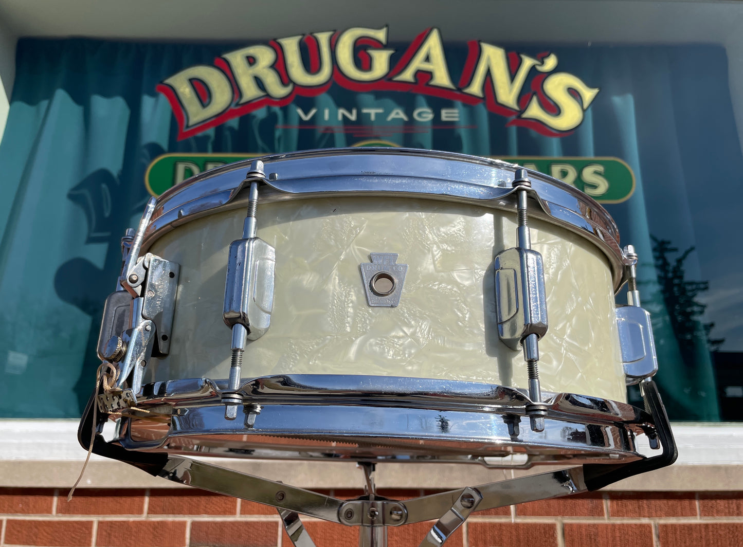 1930s-1940s WFL 5x14 No. 2021 Dixieland All American Swing Snare Drum White Marine Pearl