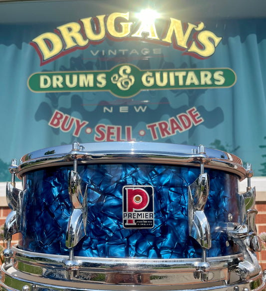 1960s Premier 5.5x14 Royal Ace Snare Drum Blue Pearl