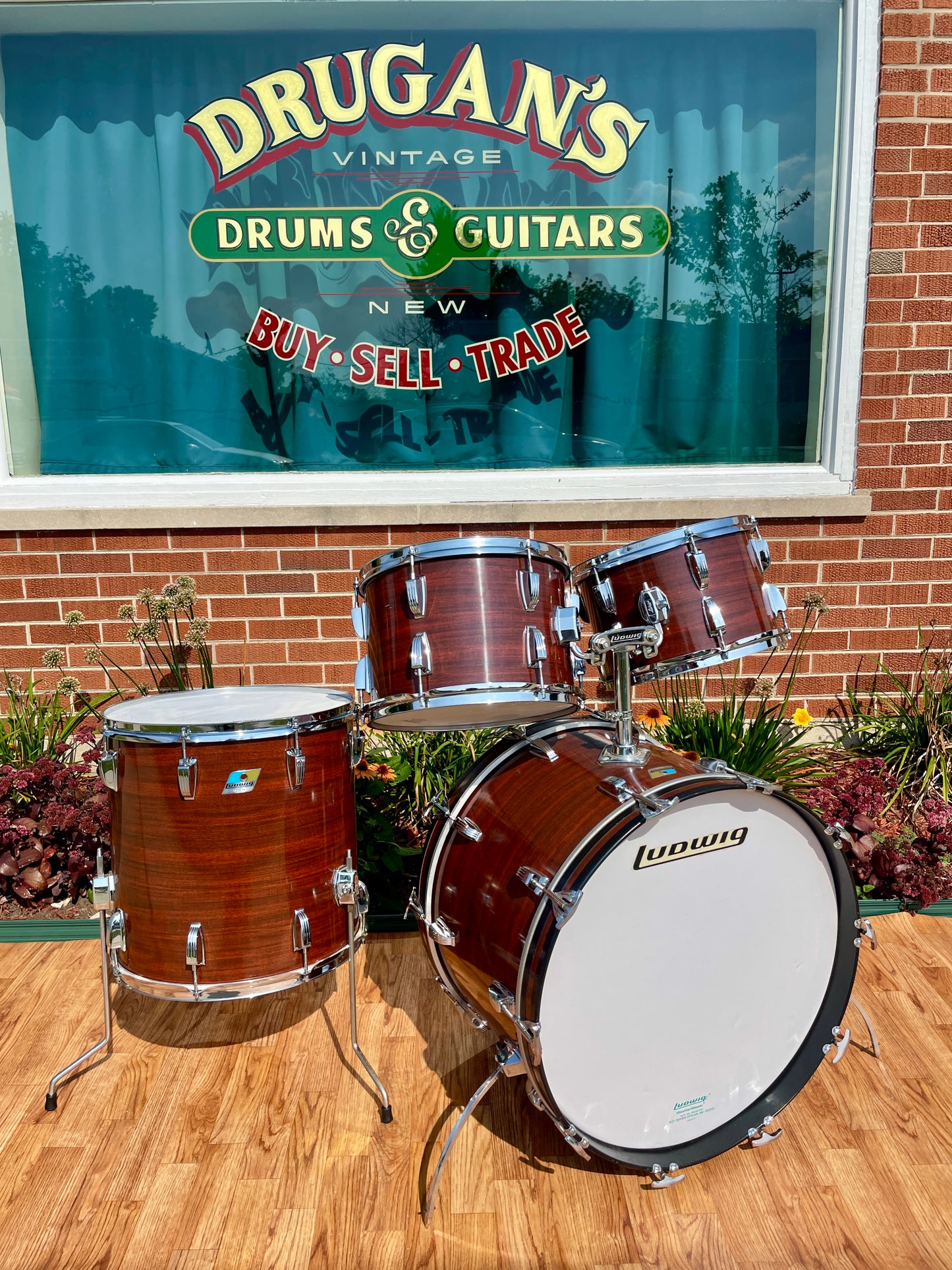 1970s Ludwig Big Beat 3-Ply Drum Set Mahogany Cortex 22/12/13/16