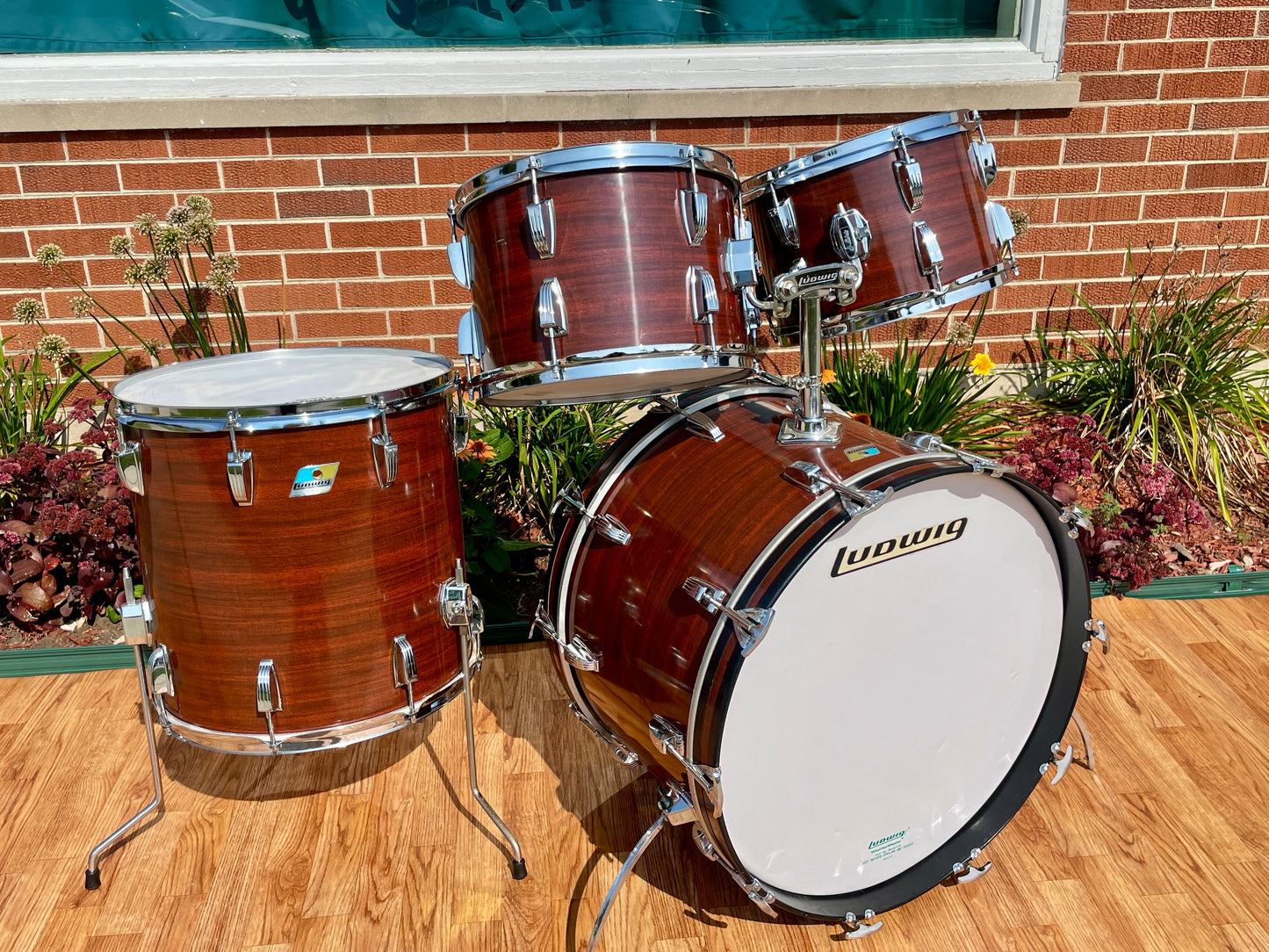 1970s Ludwig Big Beat 3-Ply Drum Set Mahogany Cortex 22/12/13/16