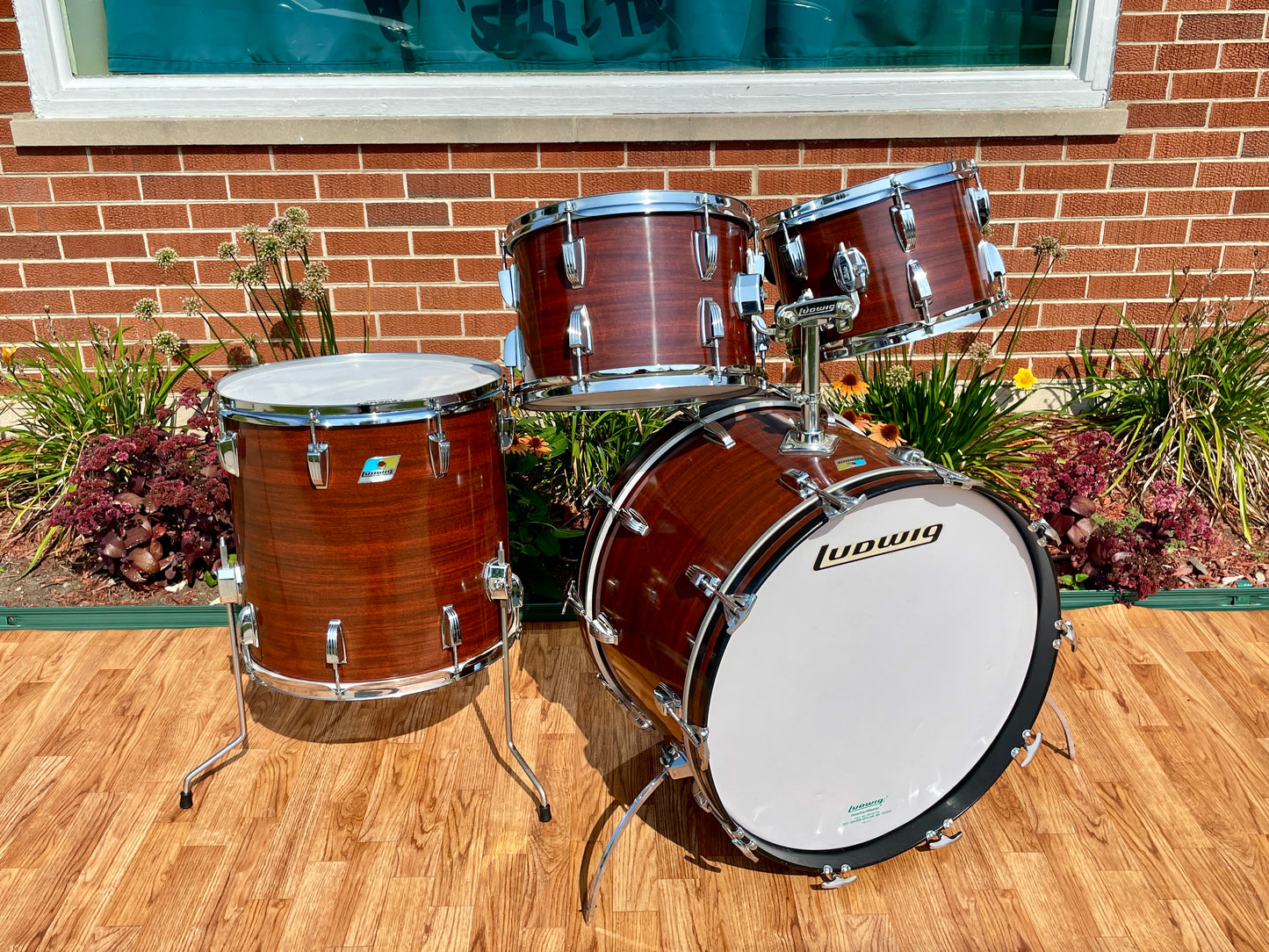 1970s Ludwig Big Beat 3-Ply Drum Set Mahogany Cortex 22/12/13/16