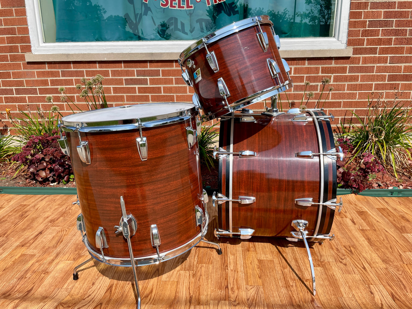 1970s Ludwig Big Beat 3-Ply Drum Set Mahogany Cortex 22/12/13/16