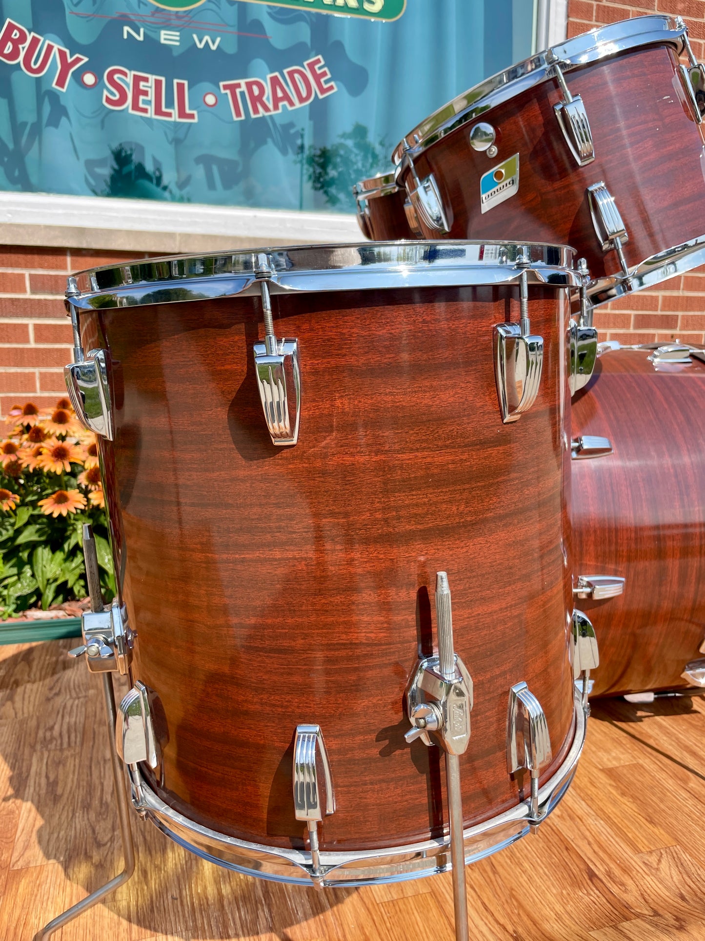 1970s Ludwig Big Beat 3-Ply Drum Set Mahogany Cortex 22/12/13/16