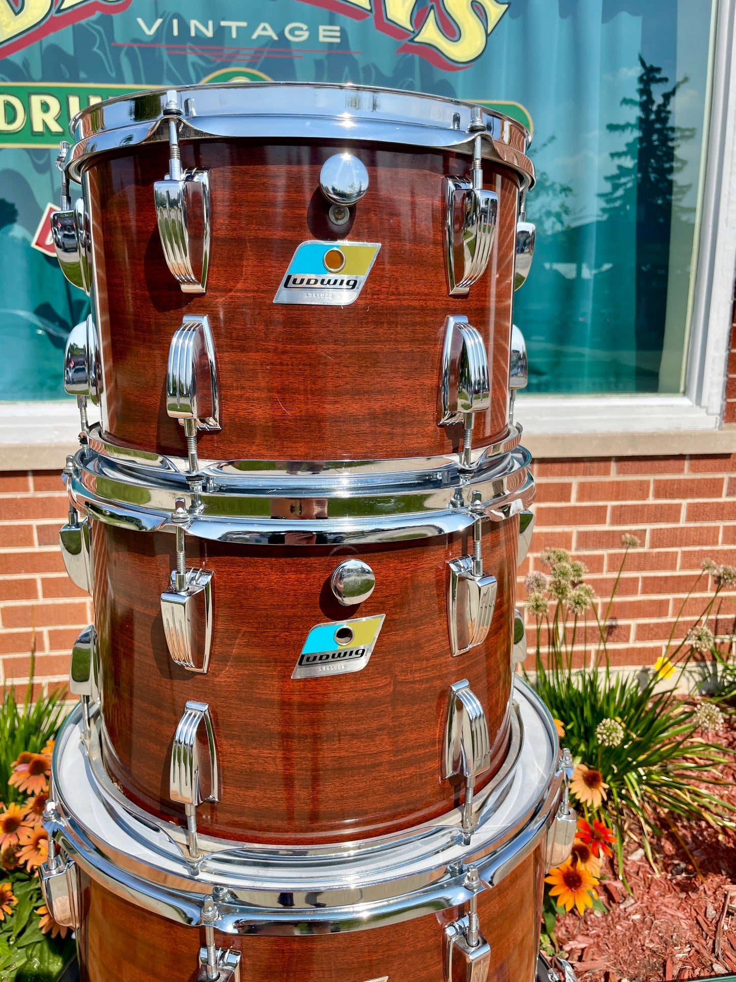 1970s Ludwig Big Beat 3-Ply Drum Set Mahogany Cortex 22/12/13/16