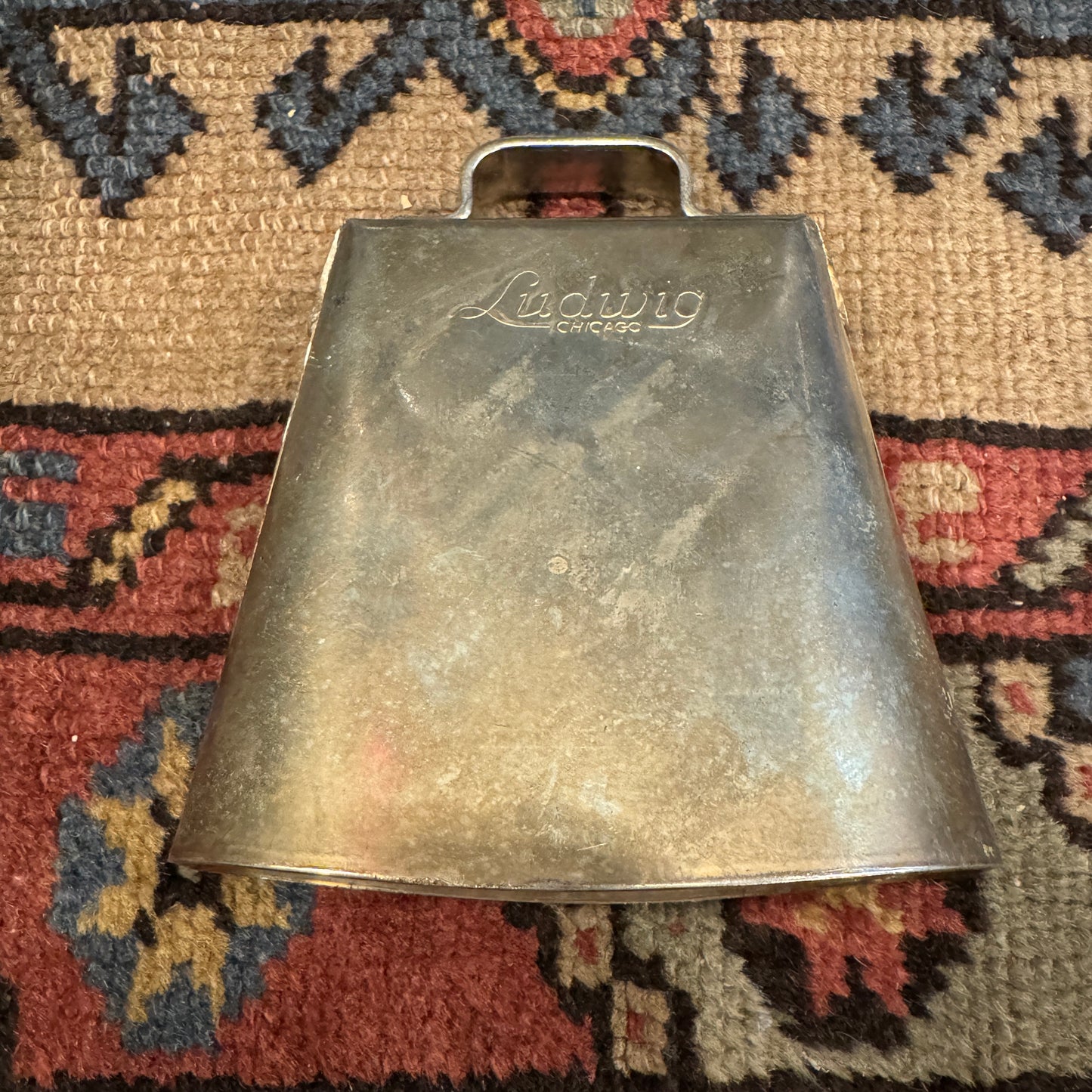 1960s Ludwig 4" Golden Tone No. 128 Cow Bell w/ Cowbell Holder No. 133 Script Logo