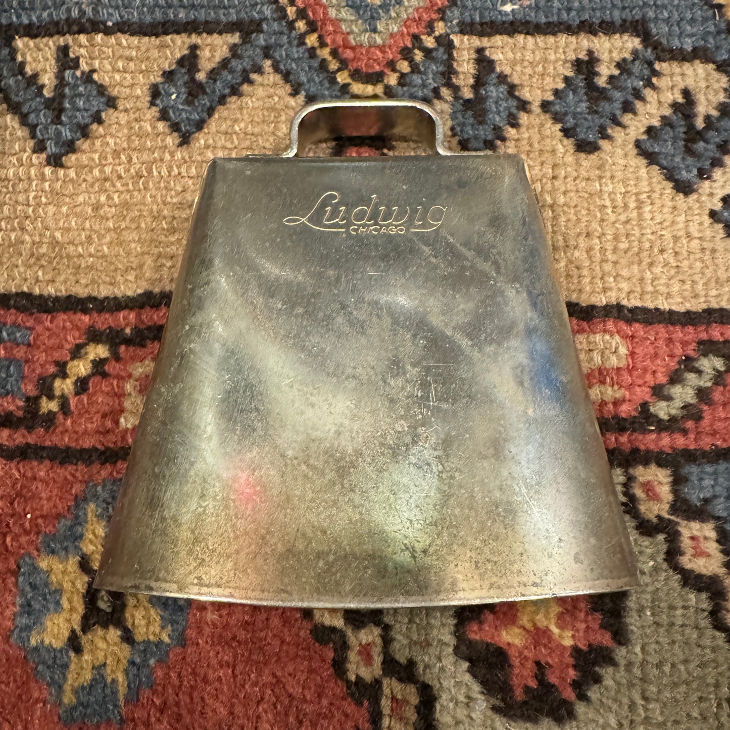 1960s Ludwig 4" Golden Tone No. 128 Cow Bell w/ Cowbell Holder No. 133 Script Logo