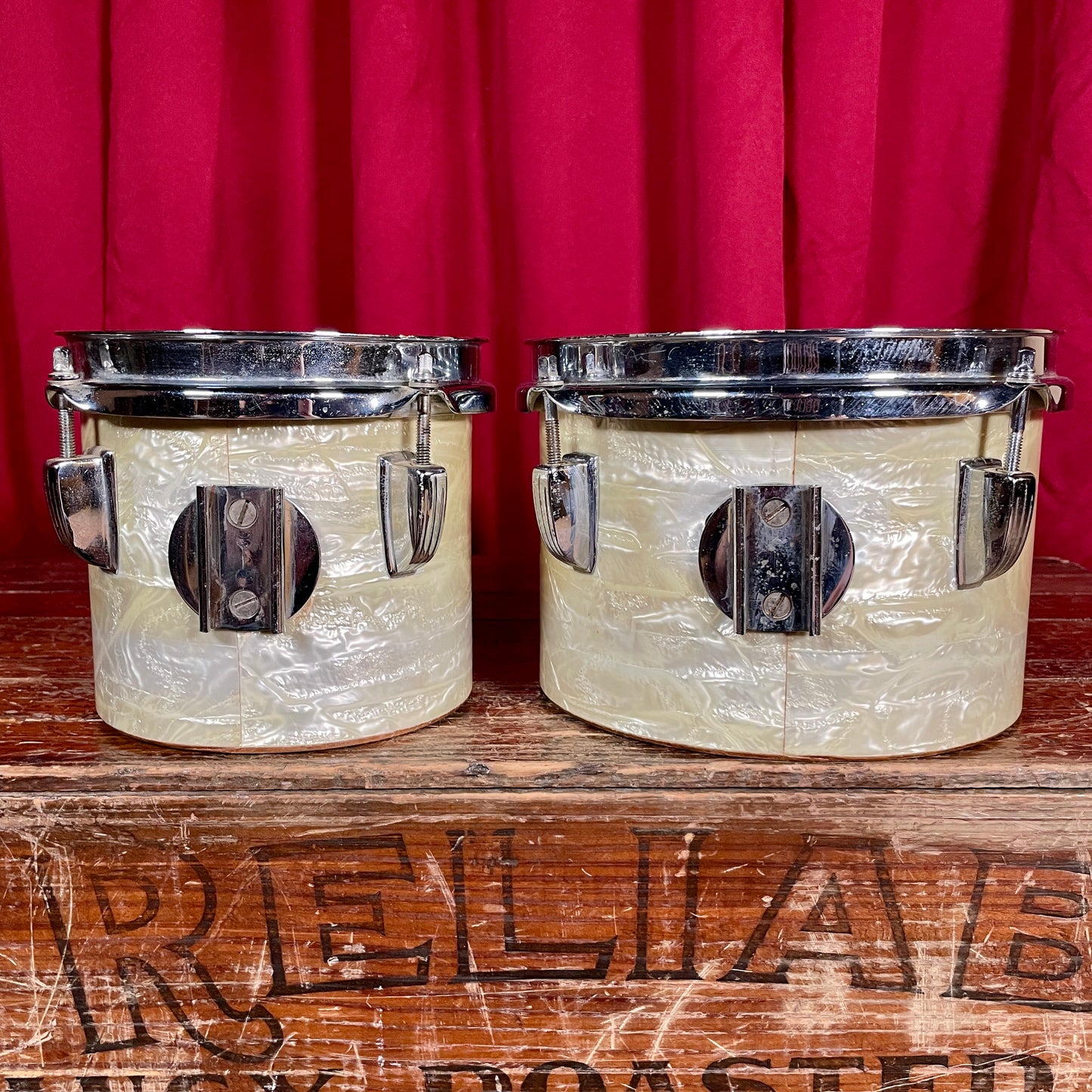 1960s Ludwig 6" & 8" Tunable Bongos / Concert Toms White Marine Pearl