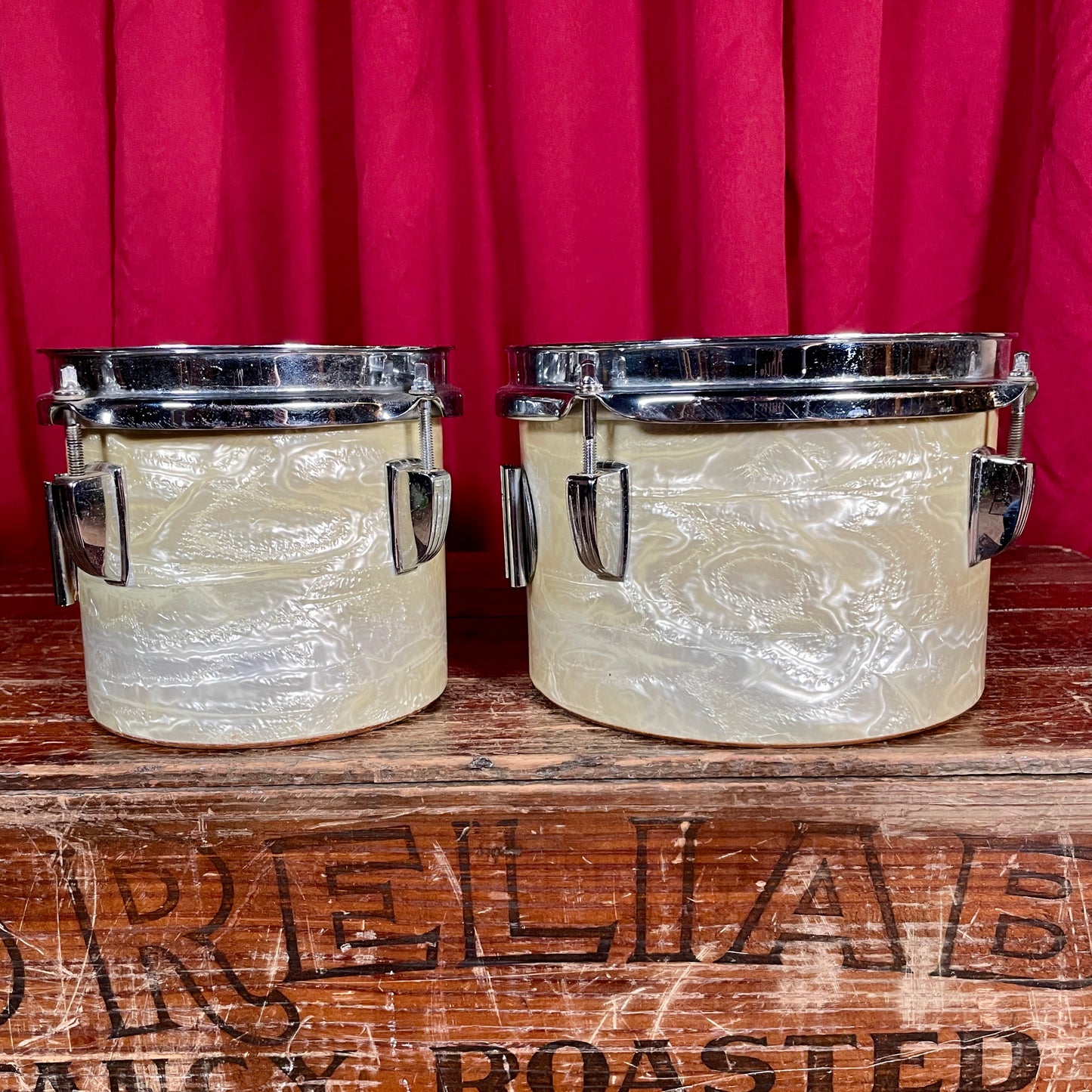 1960s Ludwig 6" & 8" Tunable Bongos / Concert Toms White Marine Pearl