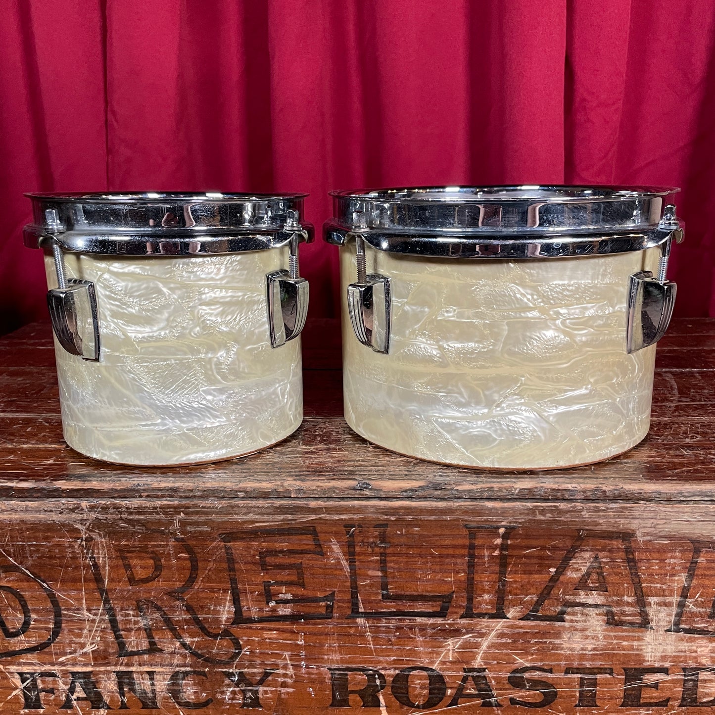 1960s Ludwig 6" & 8" Tunable Bongos / Concert Toms White Marine Pearl