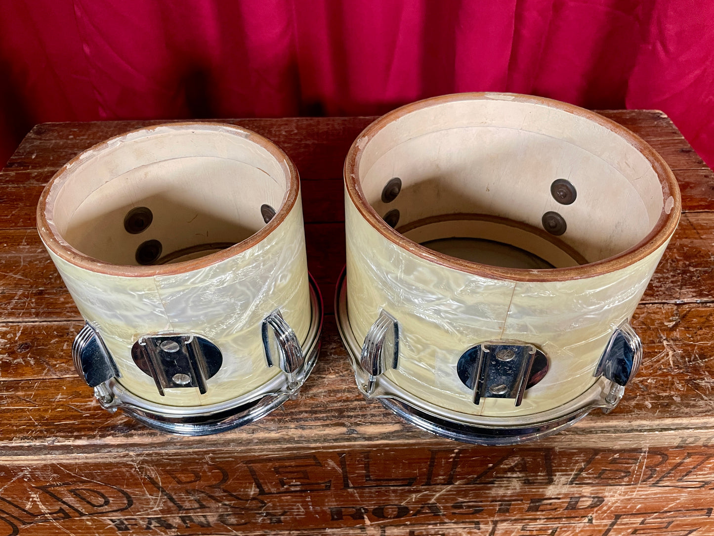 1960s Ludwig 6" & 8" Tunable Bongos / Concert Toms White Marine Pearl