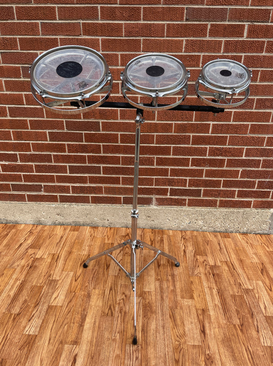 1970s Remo RotoTom 3pc Set 6/8/10 Chrome w/ Stand Roto Tom Drum